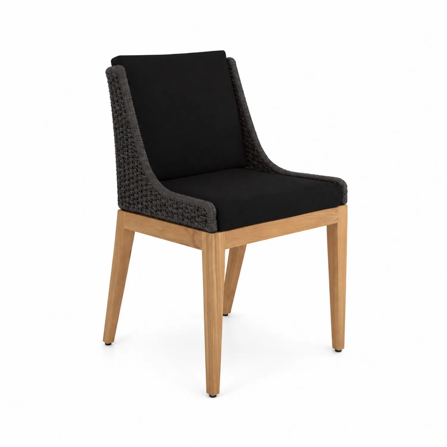 Sedia da giardino in legno e rattan con cuscino nero