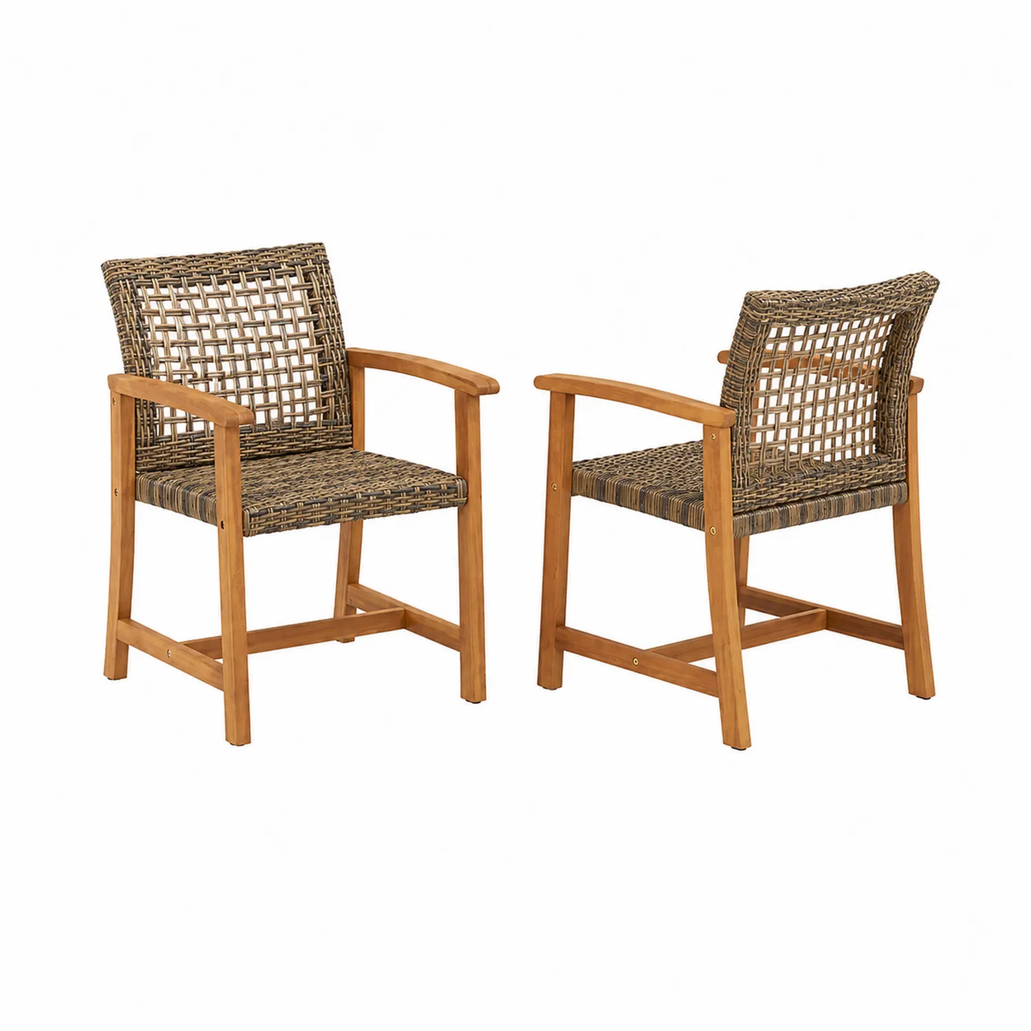 Set di 2 Sedie da Giardino in Teak e Rattan Sintetico