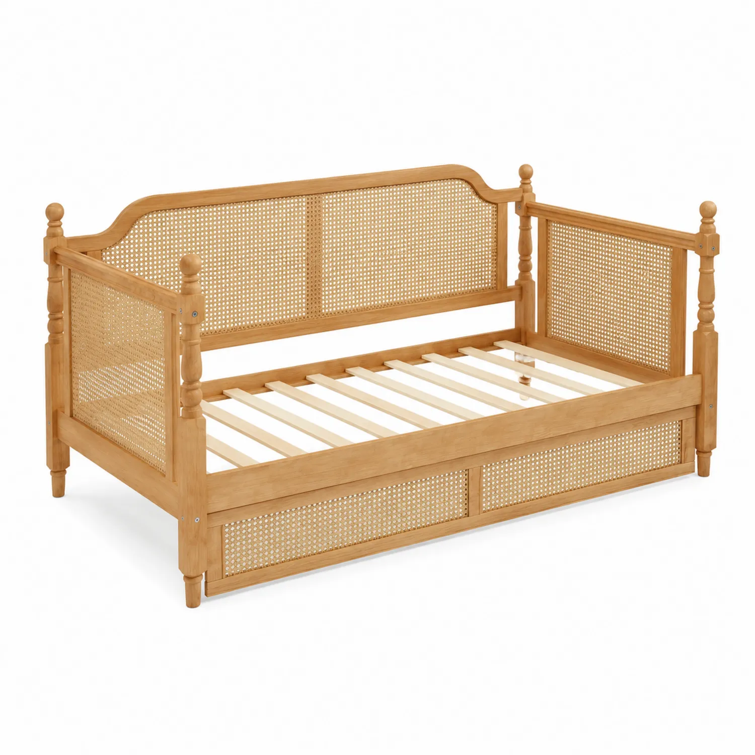 Divano Letto in Legno e Rattan Naturale 200x90x100 cm