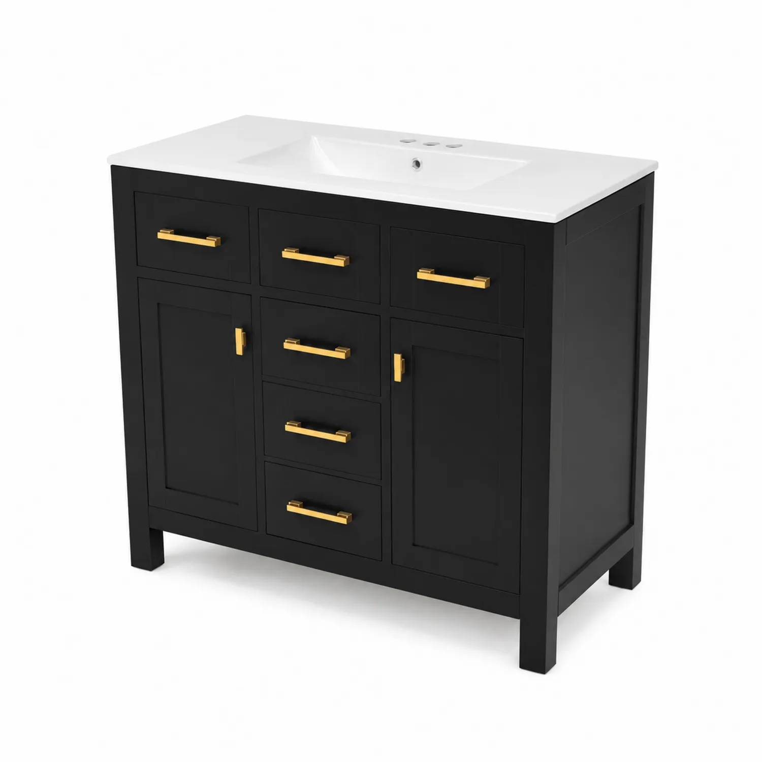 Mobile sottolavabo in legno nero con lavabo in ceramica