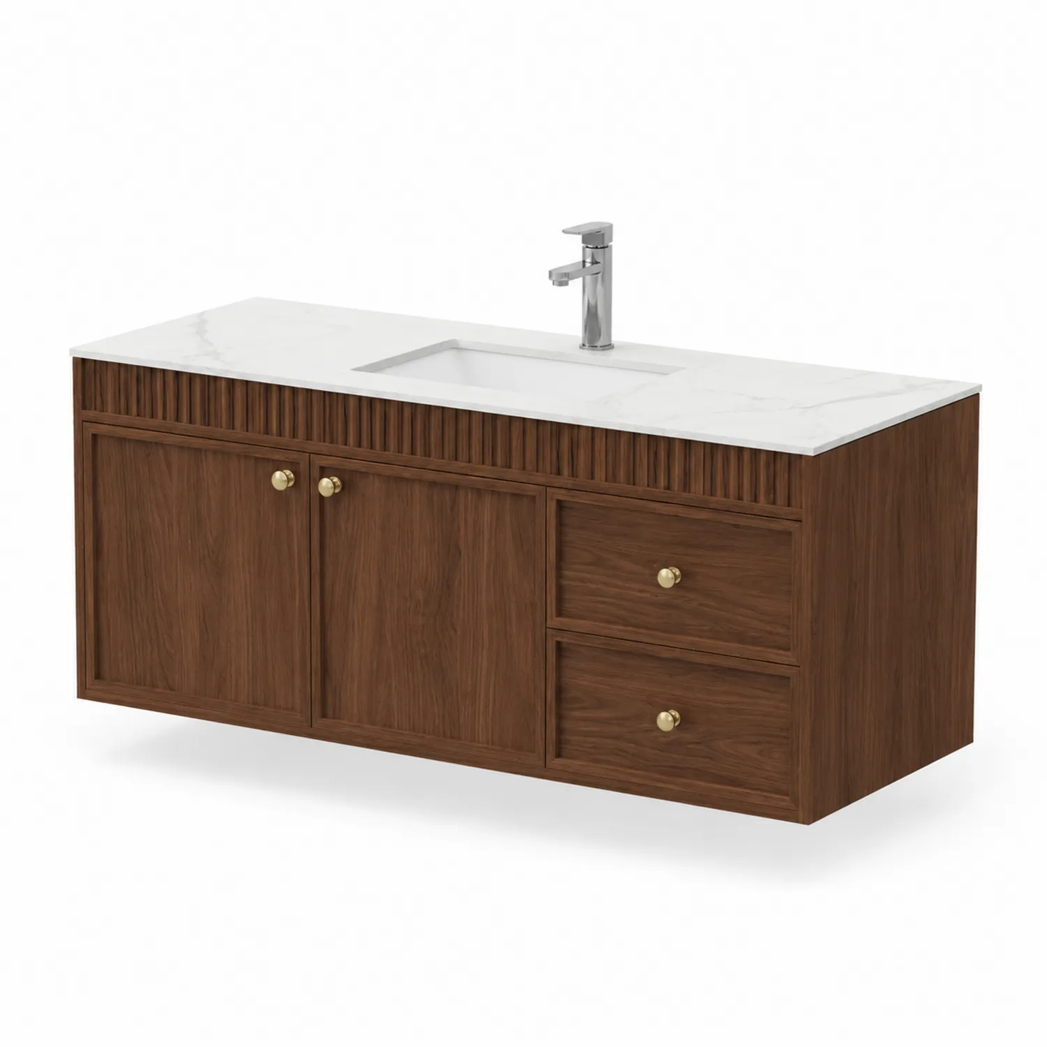 Mobile lavabo singolo in legno con piano in marmo bianco
