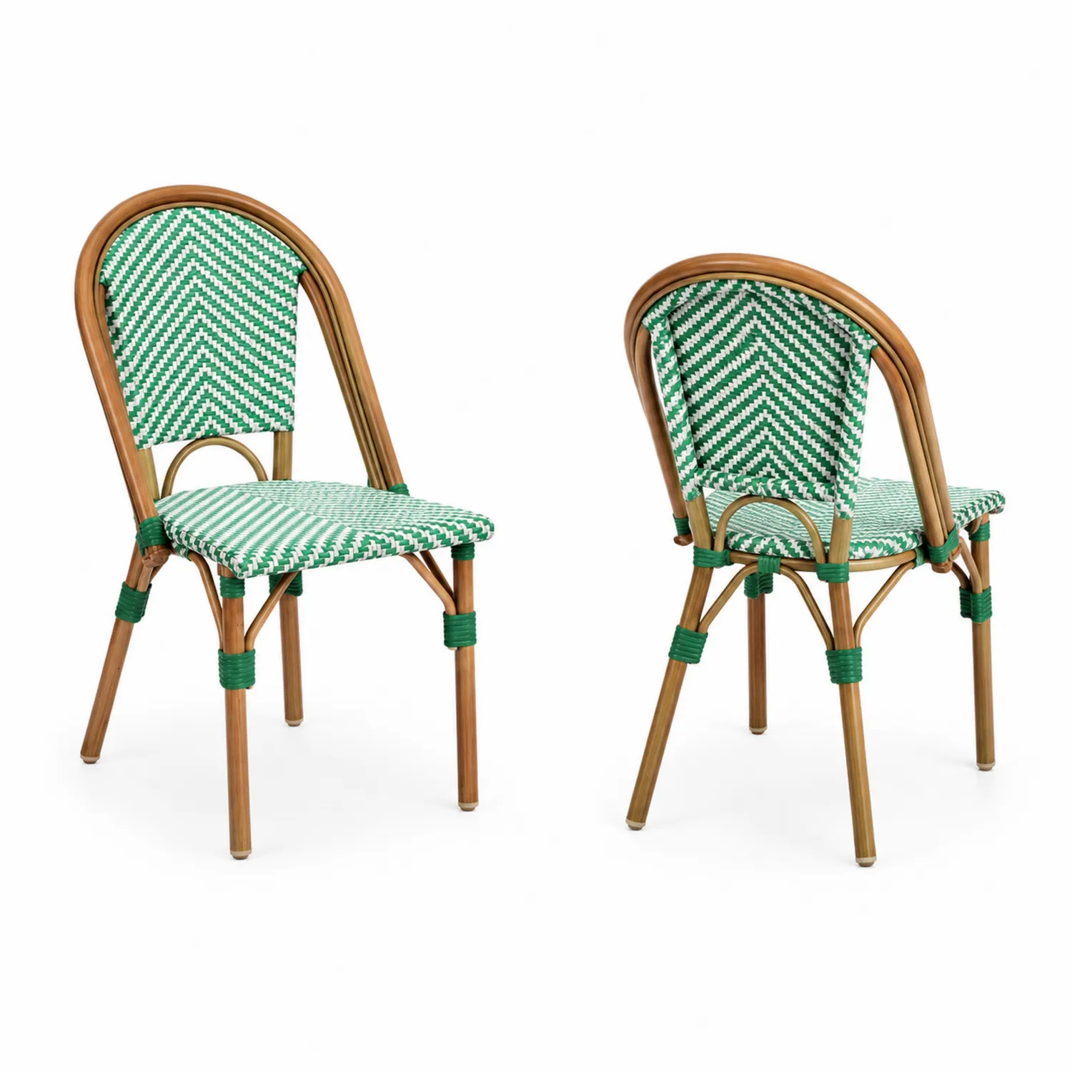 Sedia in Rattan Sintetico con Telaio in Alluminio Verde e Bianco