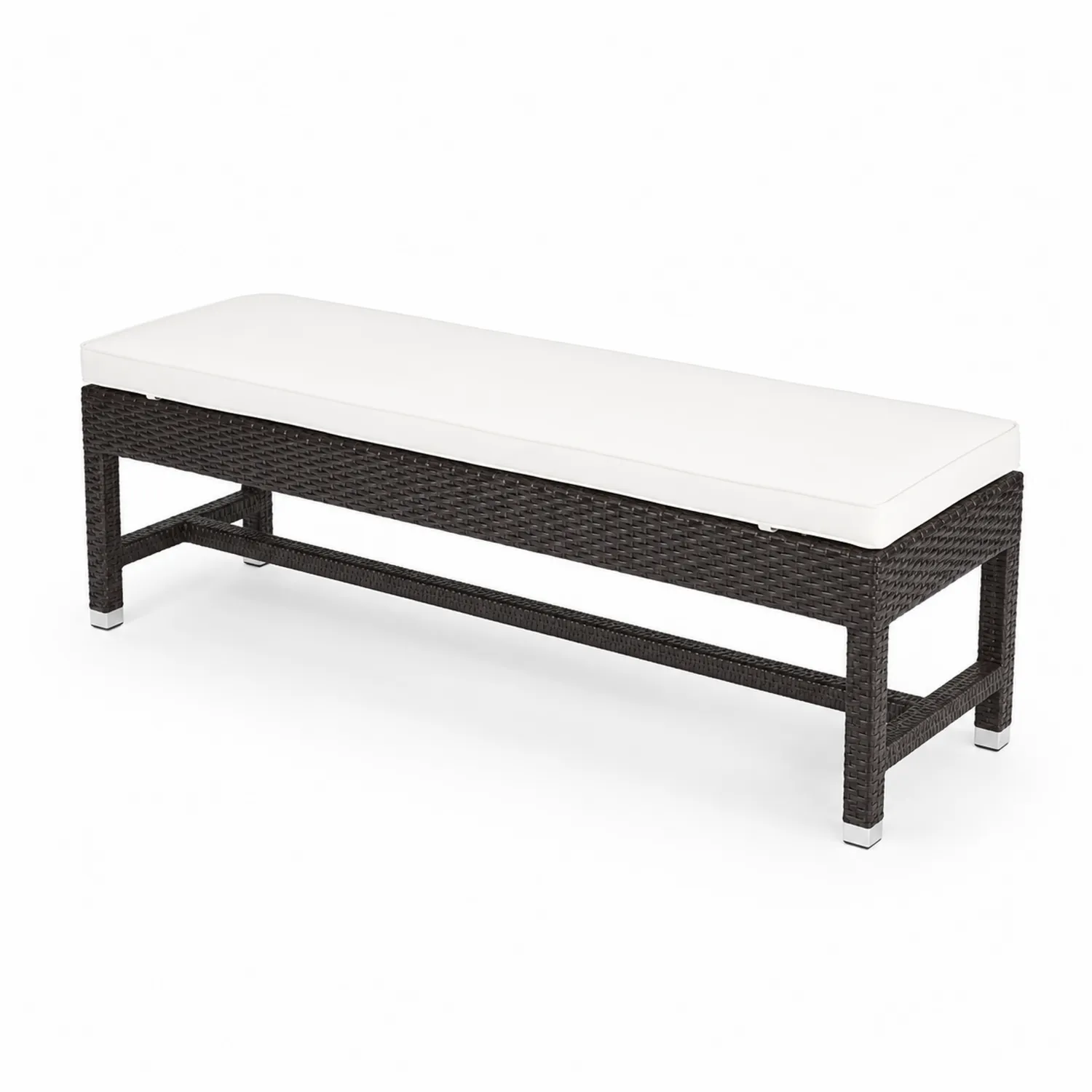 Panca da Esterno in Rattan con Cuscino Bianco
