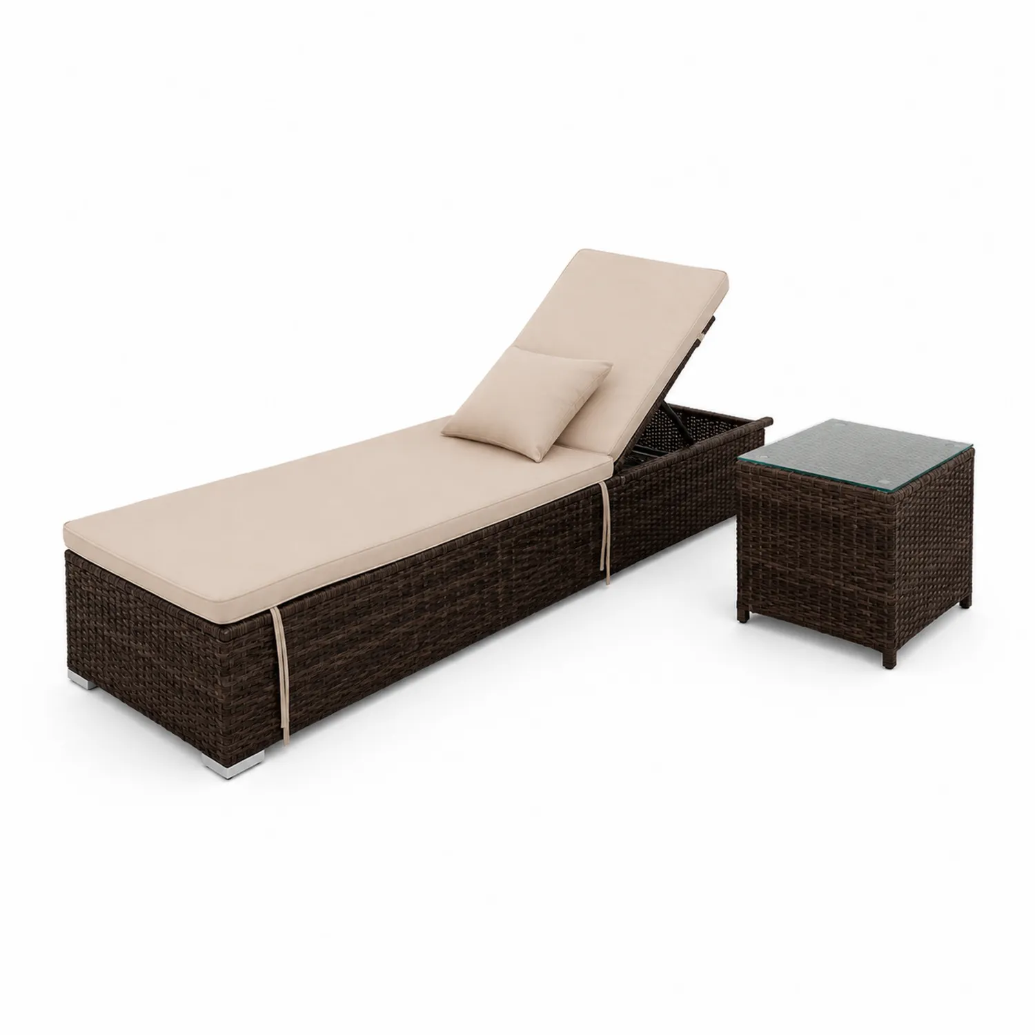 Sdraio in Rattan Sintetico con Tavolino Marrone