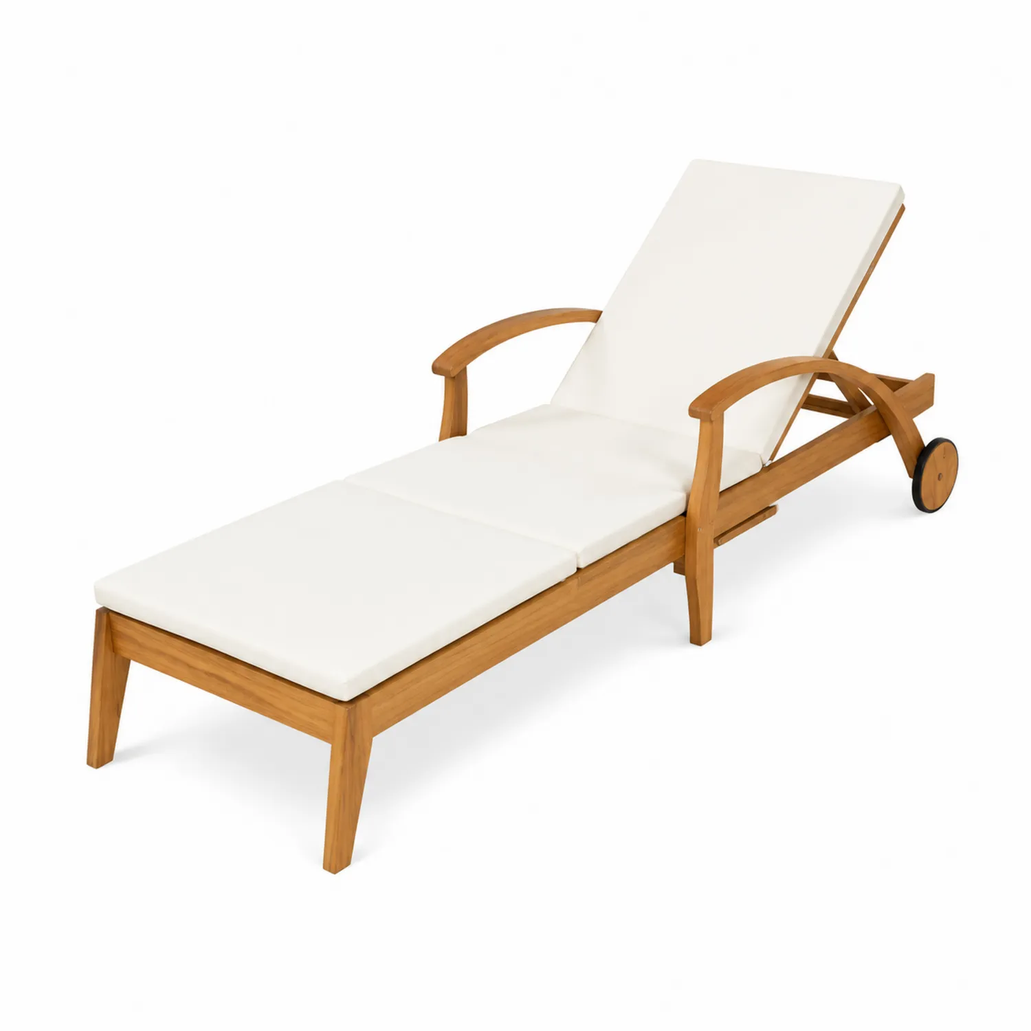 Sdraio in Legno di Teak con Cuscino Bianco