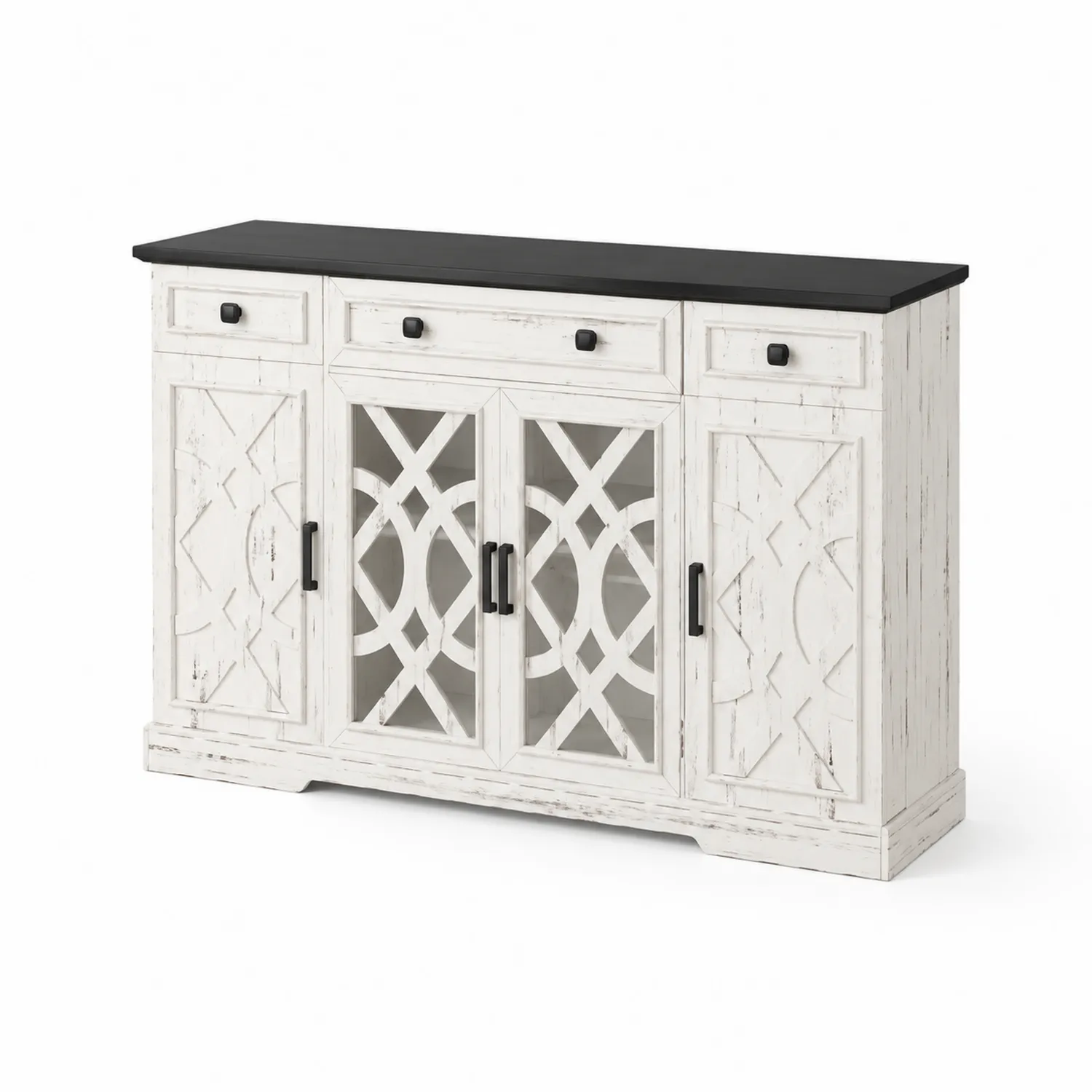 Credenza in legno con cassetti e ante in vetro