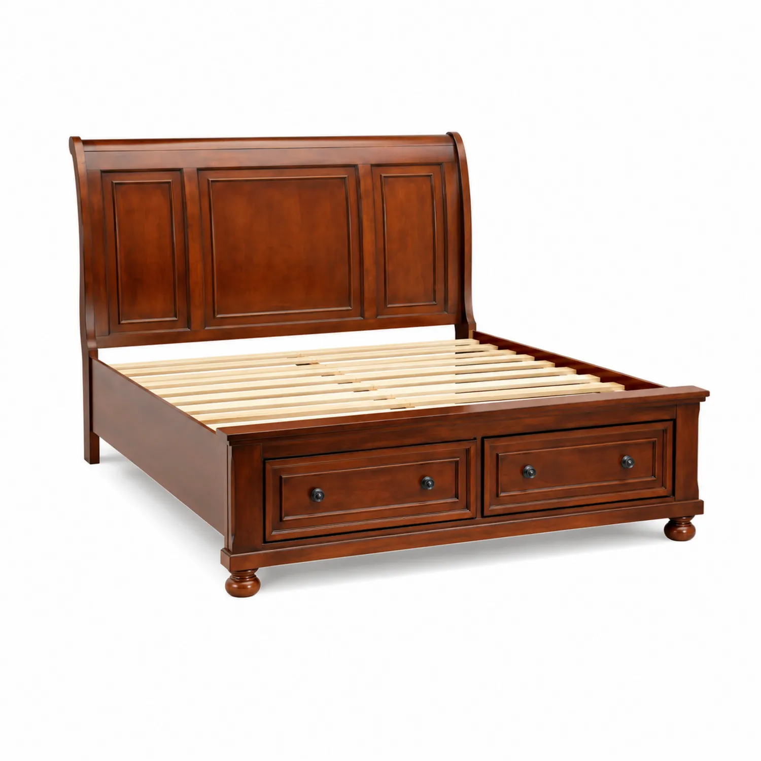 Letto in Legno con Cassetti e Testiera Marrone