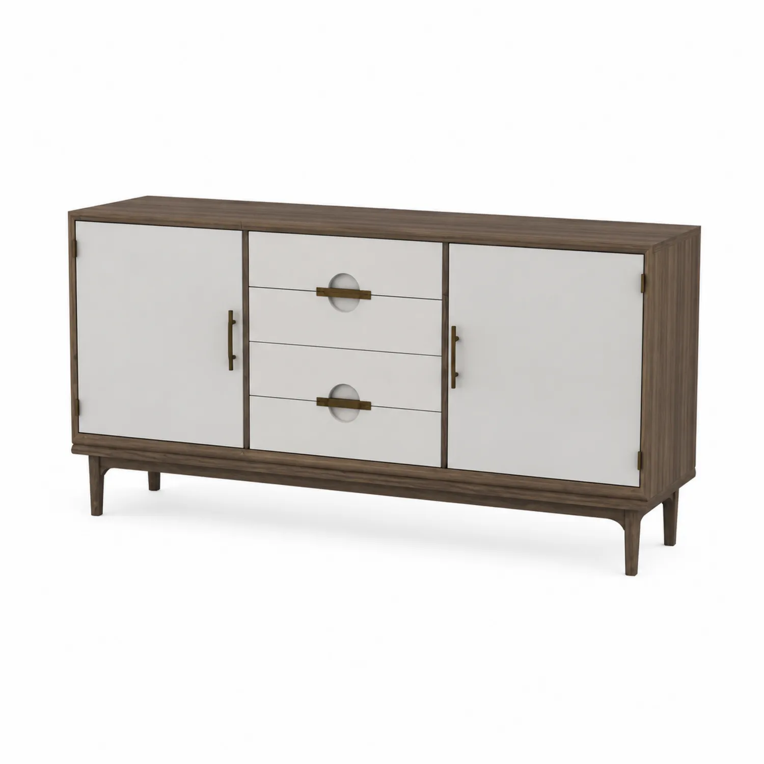 Credenza in Legno Massello e MDF Bianco e Marrone