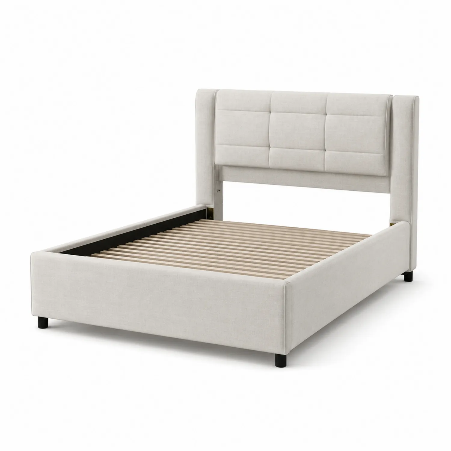 Letto imbottito in tessuto con struttura in legno 160x200 cm Crema