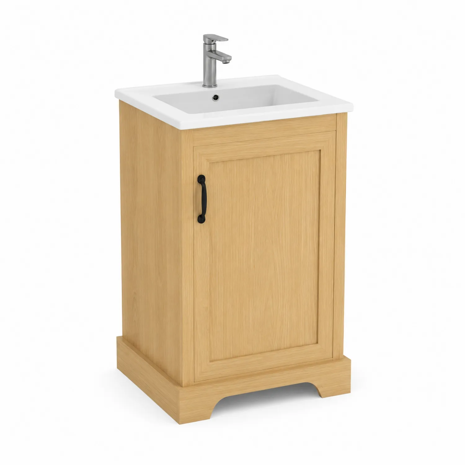 Mobile lavabo singolo con armadietto in legno di rovere chiaro