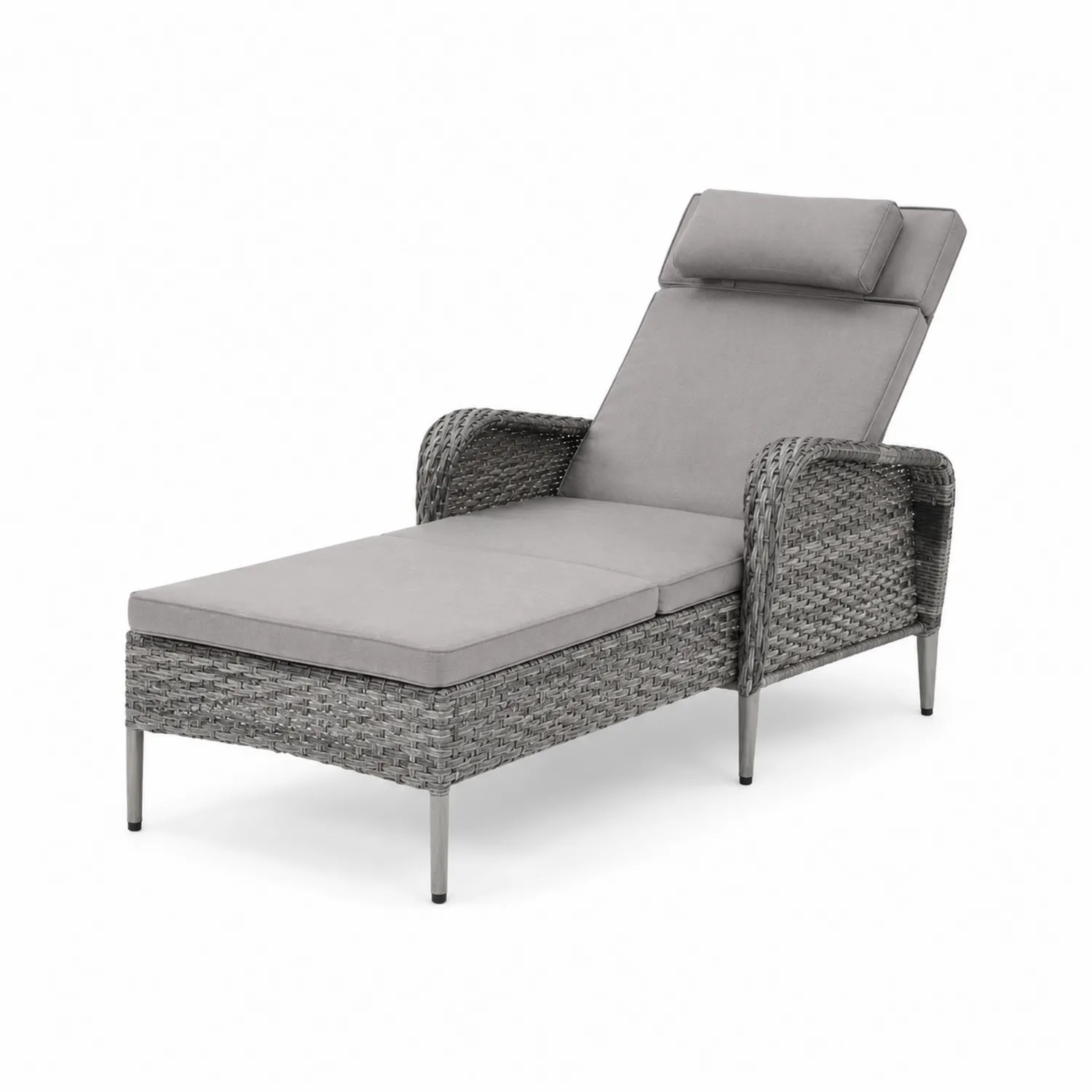 Sdraio in Rattan Sintetico con Cuscino in Tessuto Grigio