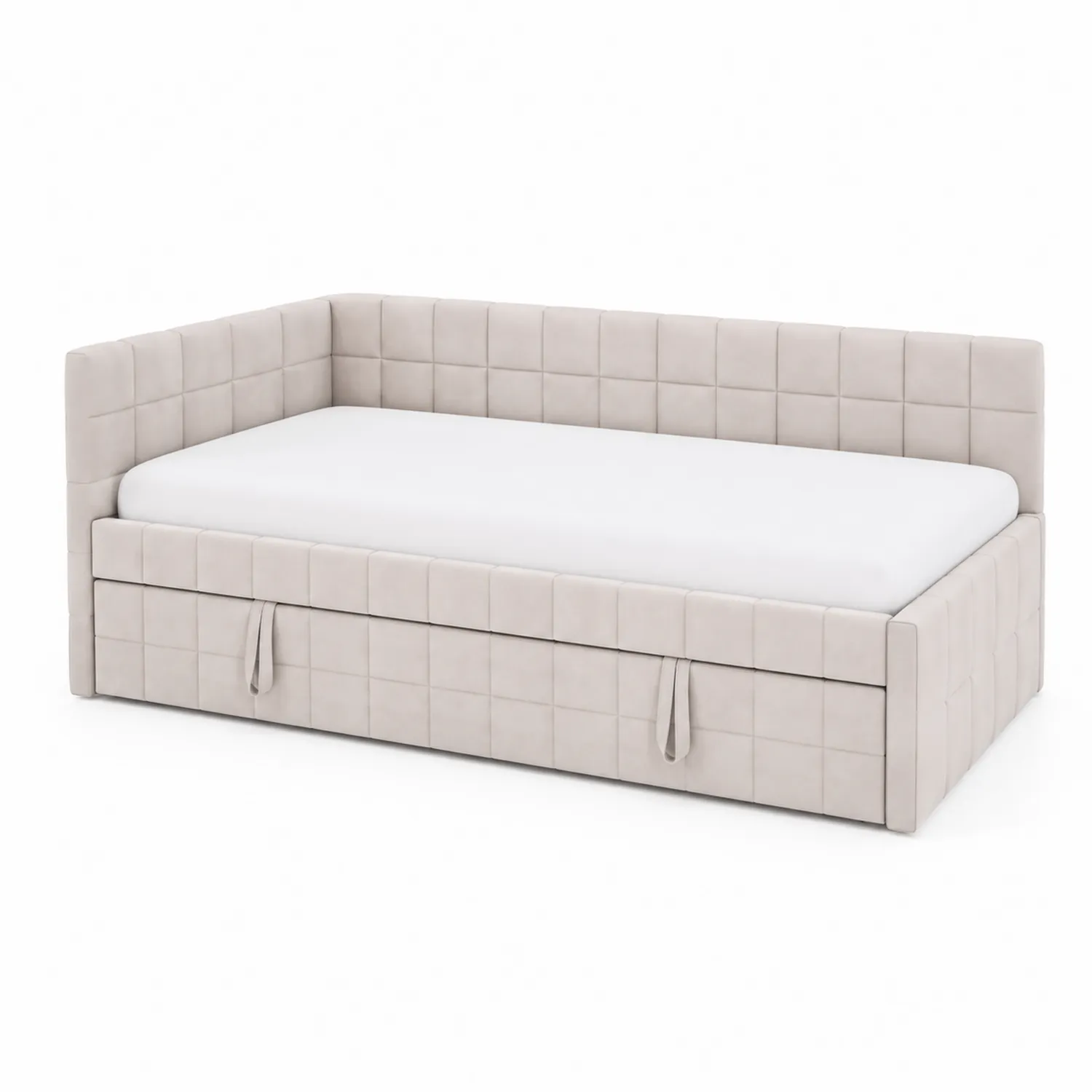 Letto imbottito in tessuto con contenitore 200cm x 90cm