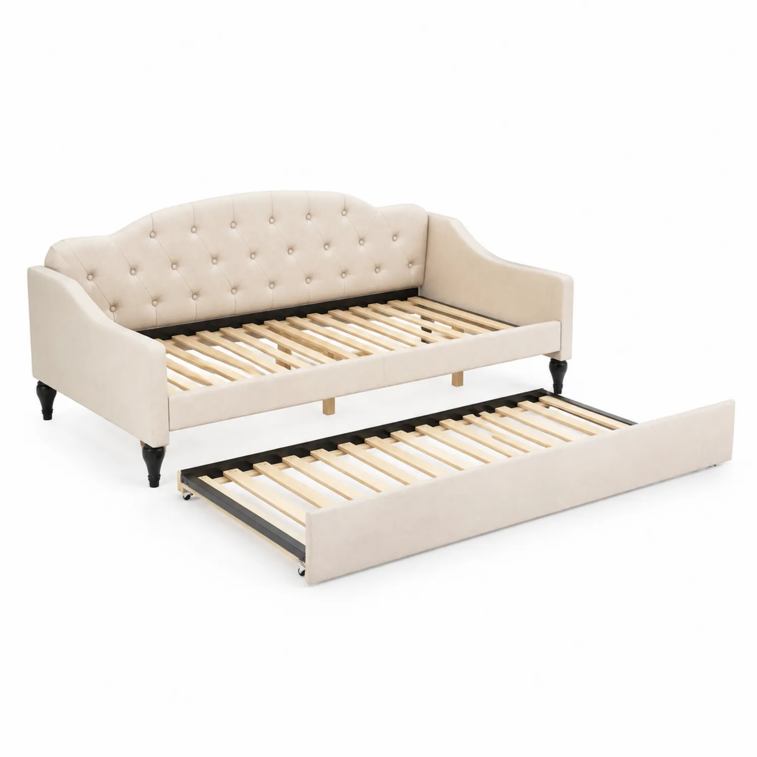 Tagesbett mit ausziehbarem Bett Stoff Beige