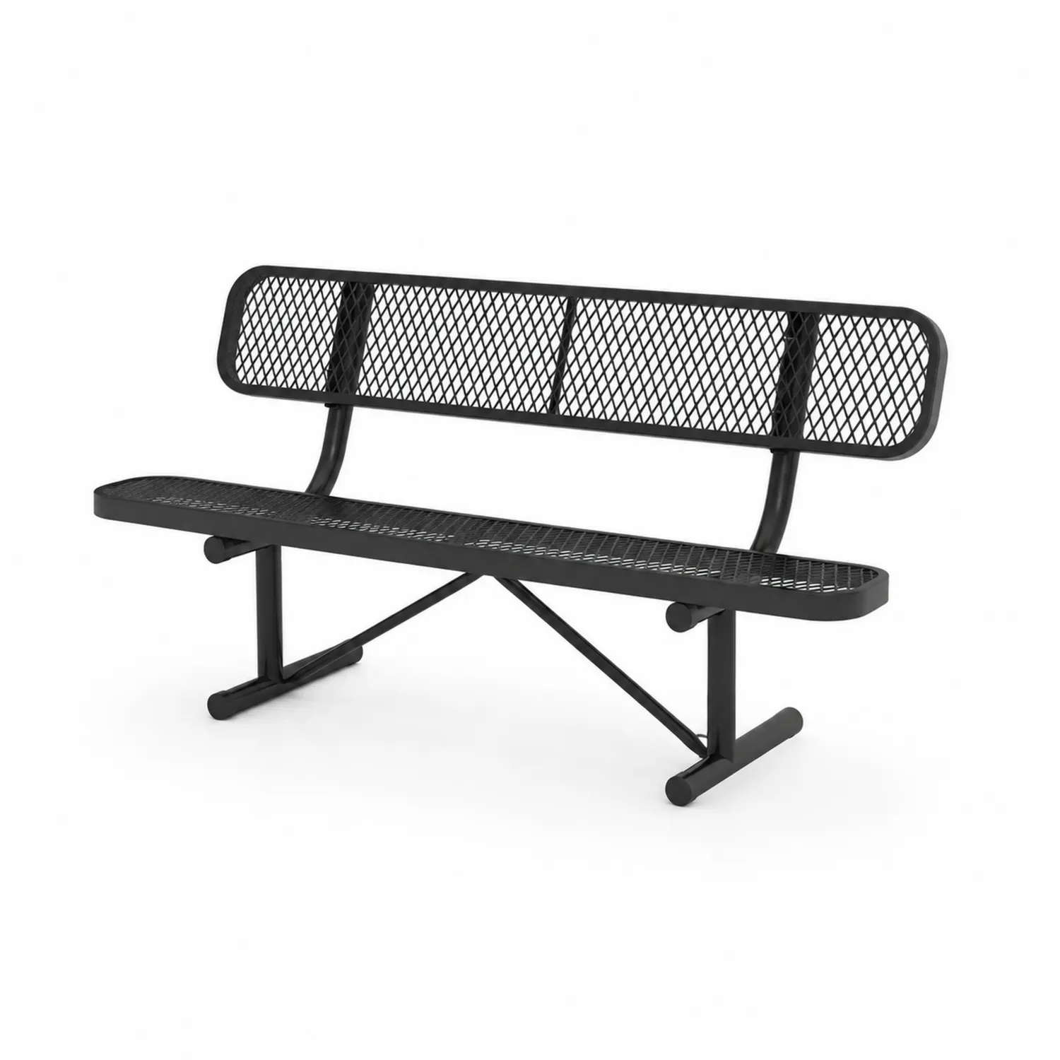 Schwarze Outdoor-Stahlbank mit Rückenlehne