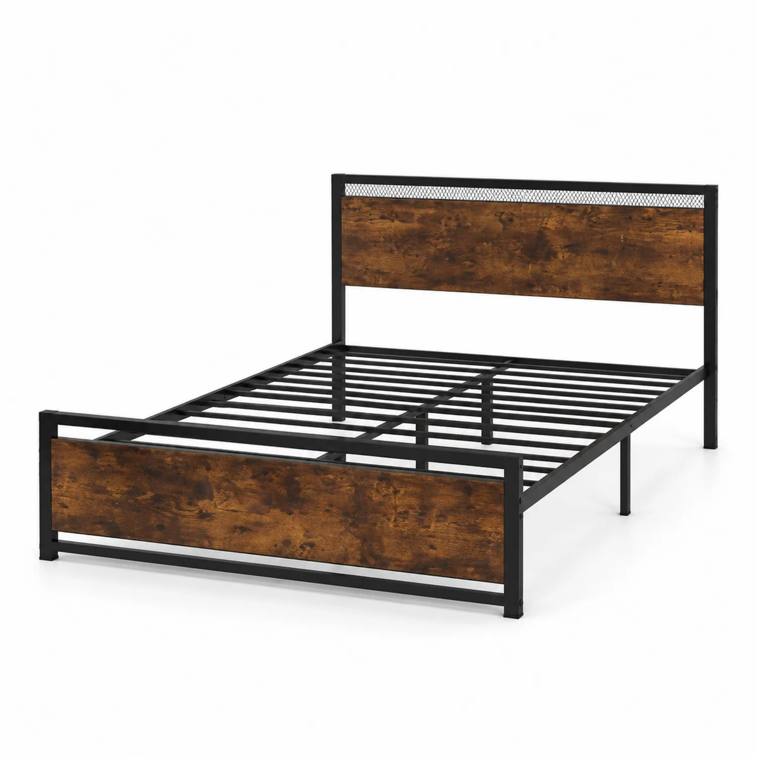 Metallbett mit MDF Kopf- und Fußteil 200x140 cm Schwarz/Braun