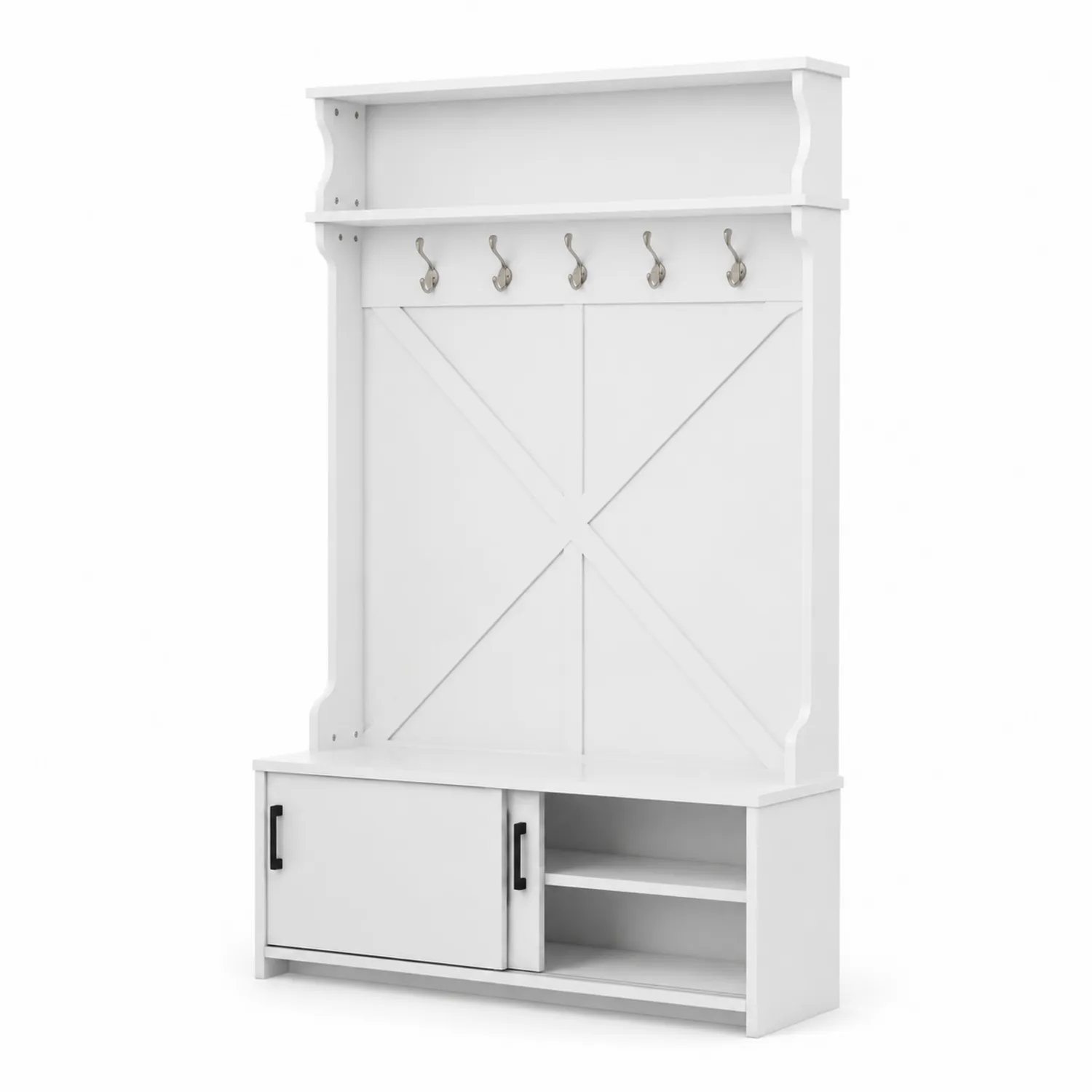 Garderobe Holz mit Haken und Regalen Weiß 180x100x40 cm