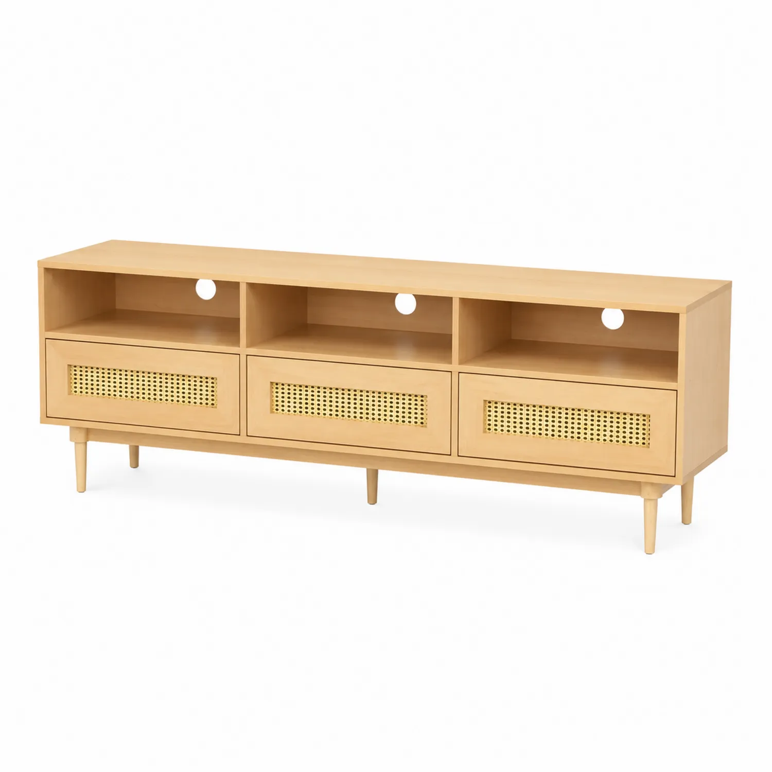 TV-Schrank Holz mit Geflecht 150x40x50 cm Helles Holz