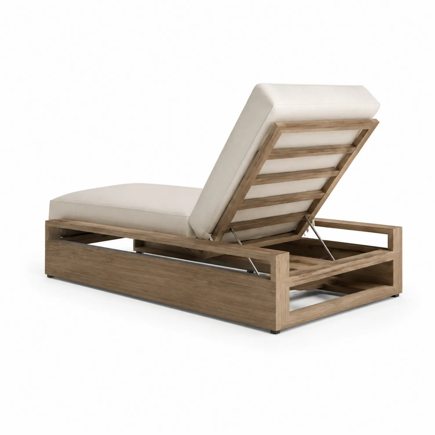 Liegestuhl aus Teakholz mit Polyesterpolsterung Beige