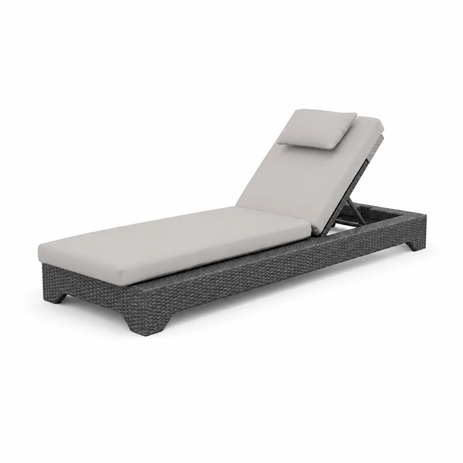 Outdoor-Liegestuhl Rattan Grau mit Kissen