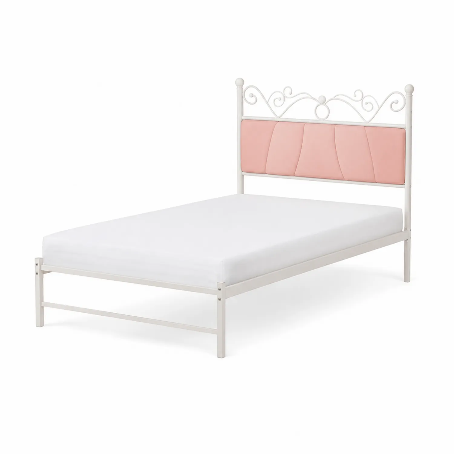 Metallbett Weiß Rosa Kopfteil 90x200 cm