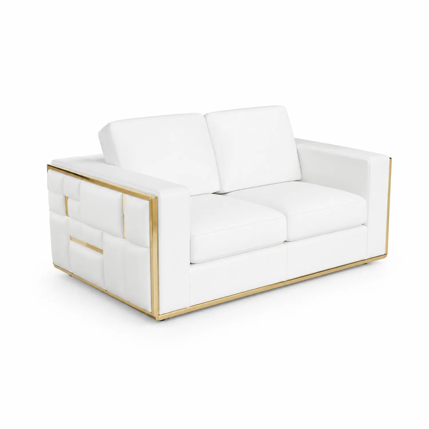 2-Sitzer Sofa Aus Kunstleder mit Metallrahmen Weiß