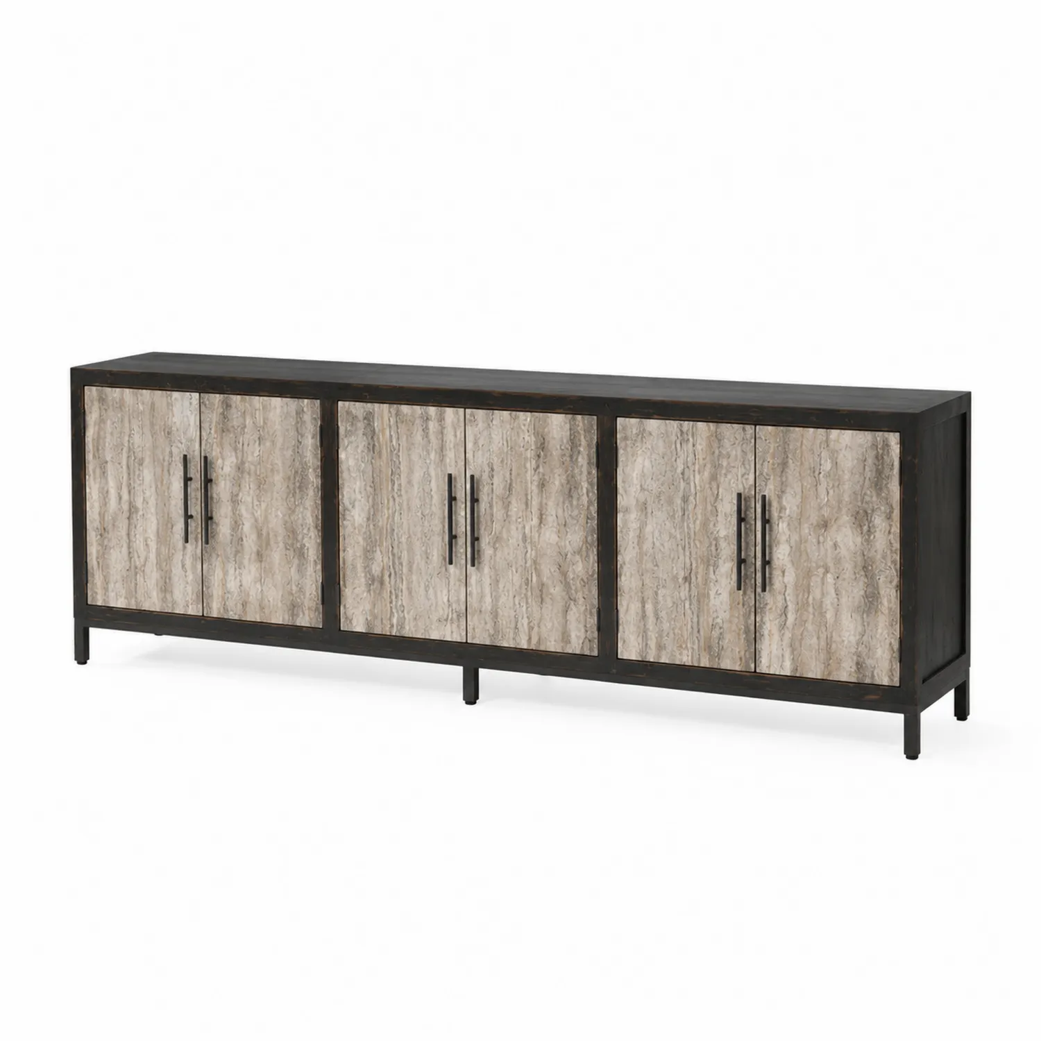 Holz- und Metallschrank mit vier Türen Grau Schwarz 200x45x75cm