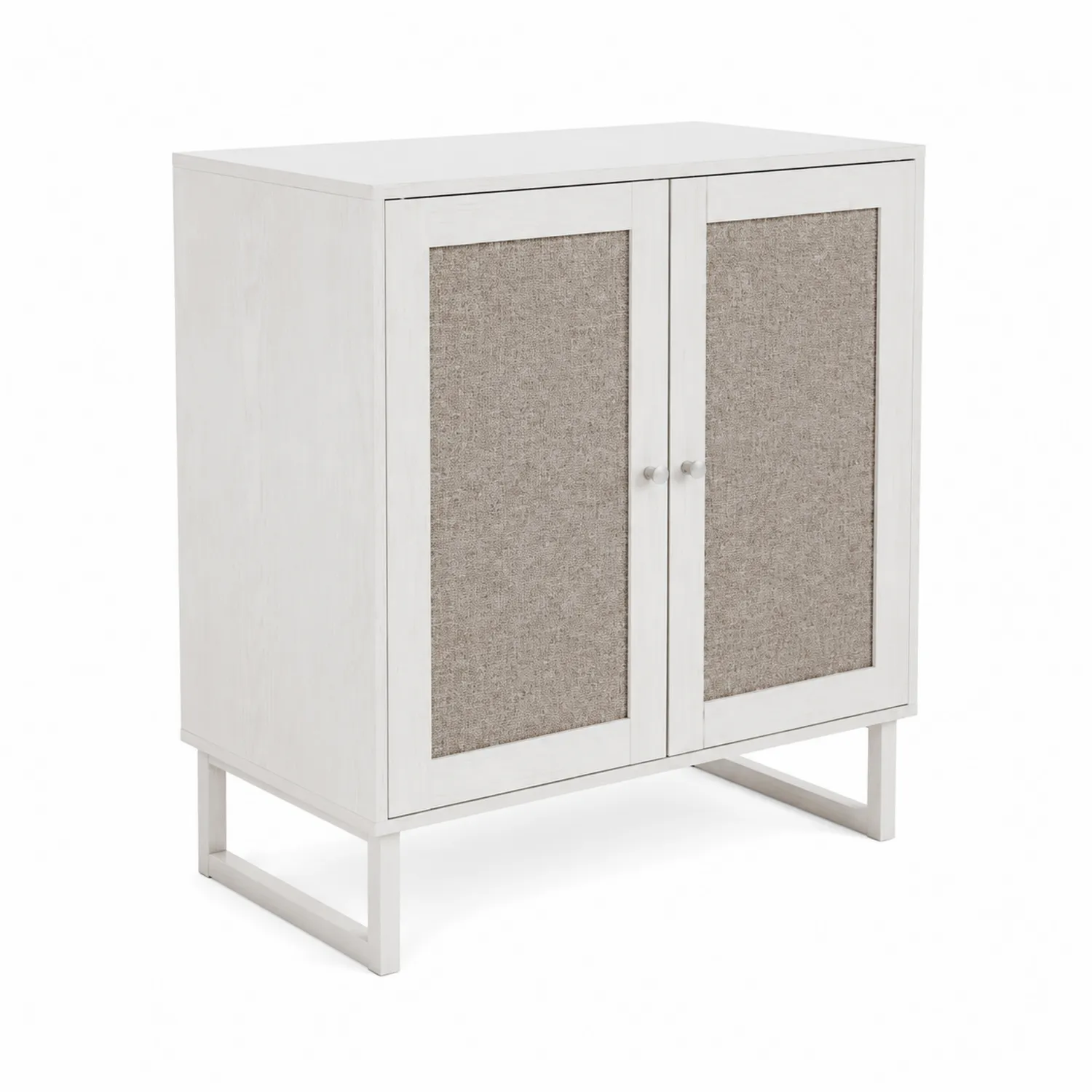 Buffetschrank aus Holz und Stoff mit Leinenbespannung