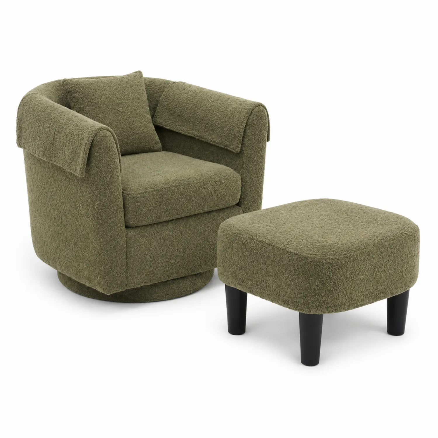 Sesseln- und Hocker-Set aus Bouclé in Grün