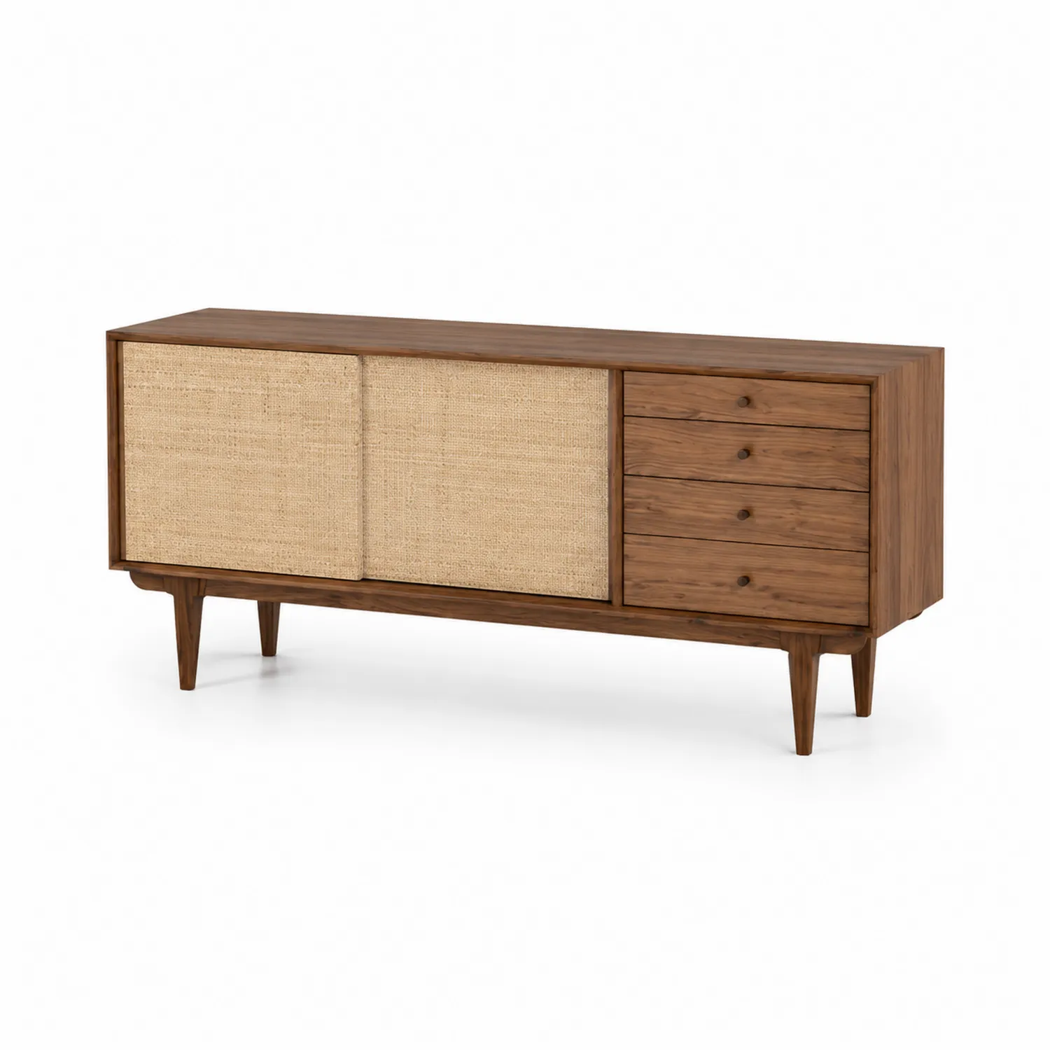 Sideboard aus Walnussholz mit Rattanfront und Schubladen Braun 160x45x75cm