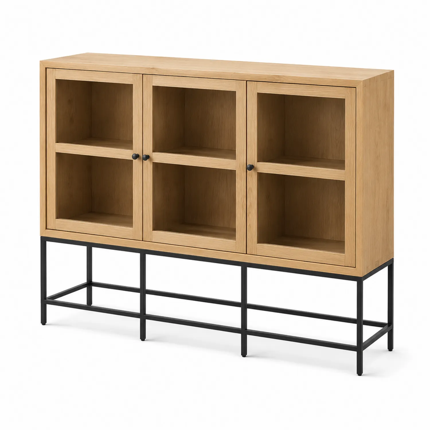 Holz Buffetschrank mit Glastüren und Metallrahmen in Natur/Schwarz