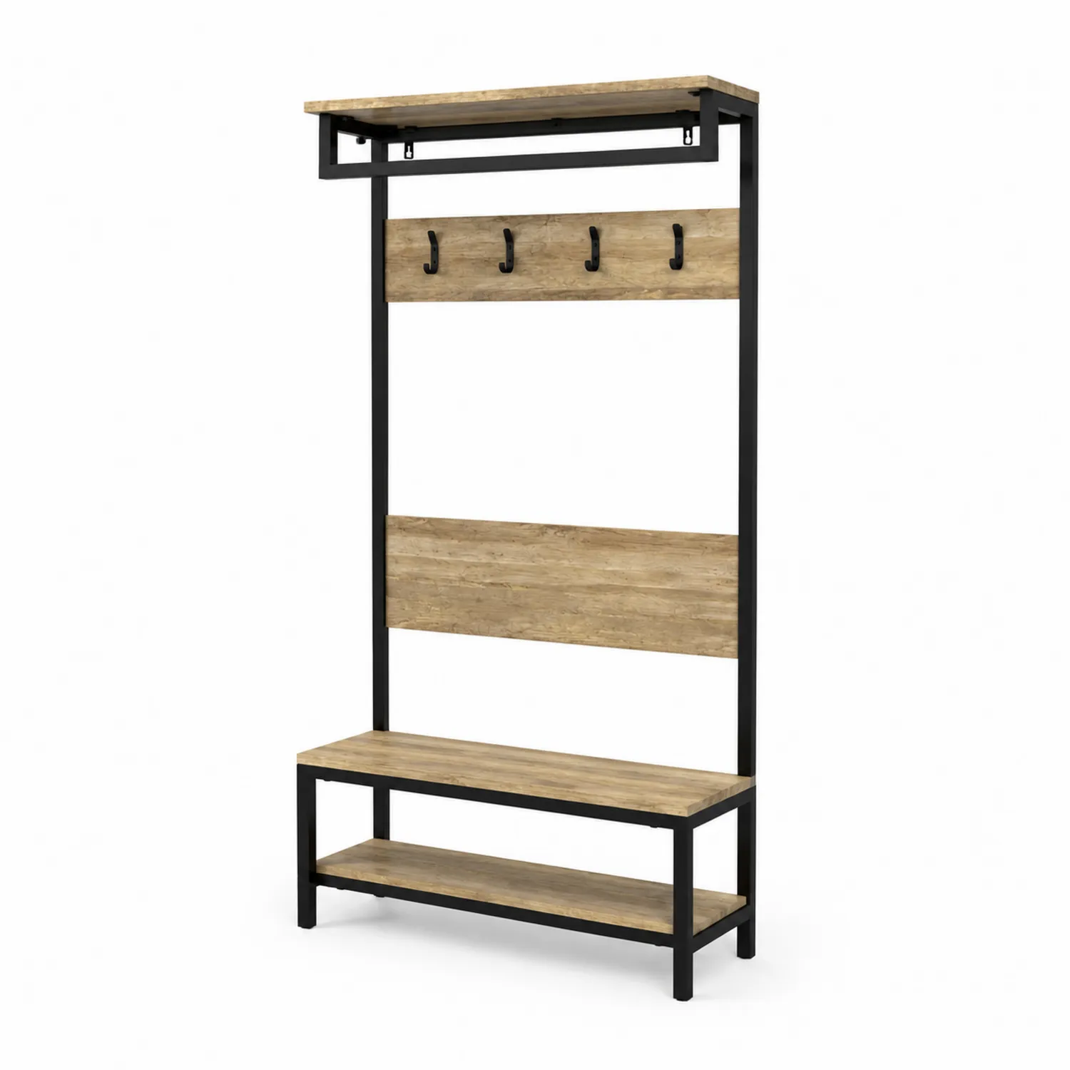 Garderobenständer Metall Holz 180x80x40cm Braun/Schwarz