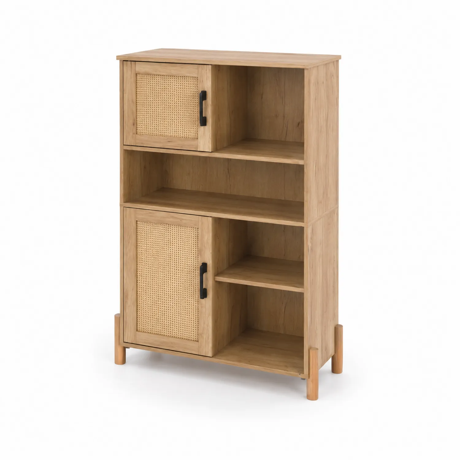 Schrank aus Holz mit Rattanpaneelen 110x70x30 cm Braun