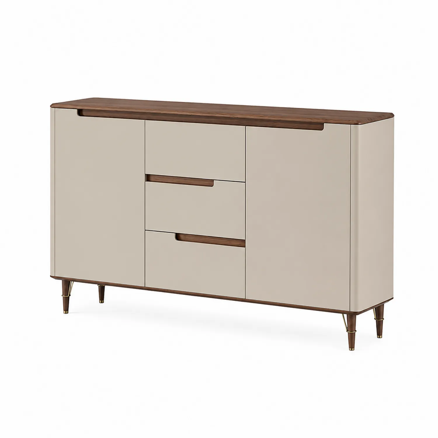 Sideboard aus MDF und Walnussholz mit 3 Schubladen Beige