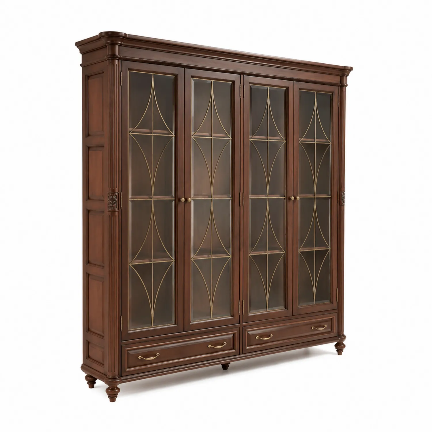 Bücherregal aus Holz mit Glastüren, 4-türig, Dunkelbraun