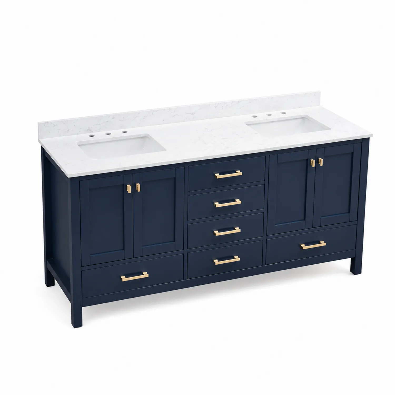 Doppelwaschtisch Set Holz mit Quarz Marmor Oberfläche 183 cm Blau