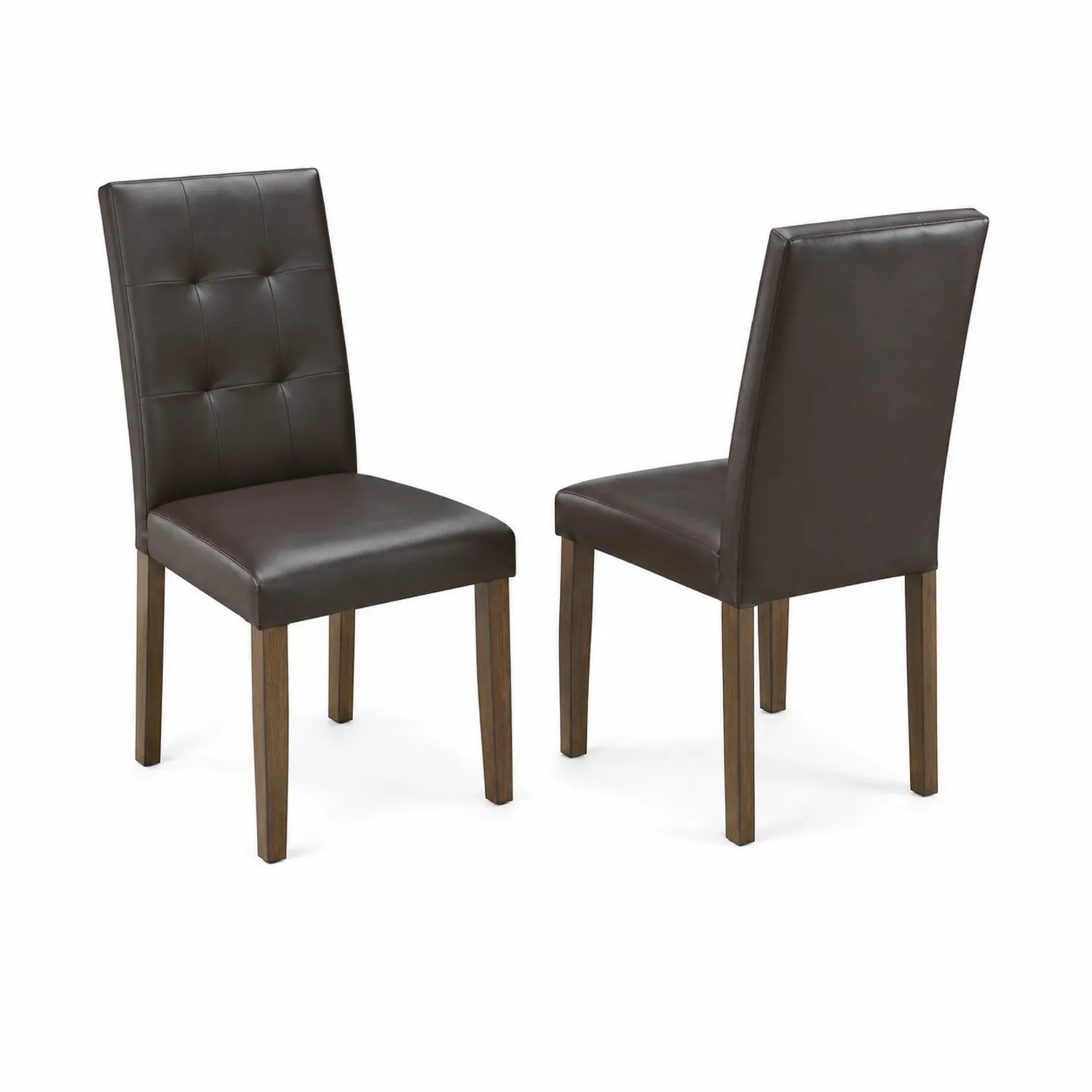 2er Set Esszimmerstühle Kunstleder Braun Eichenholzbeine