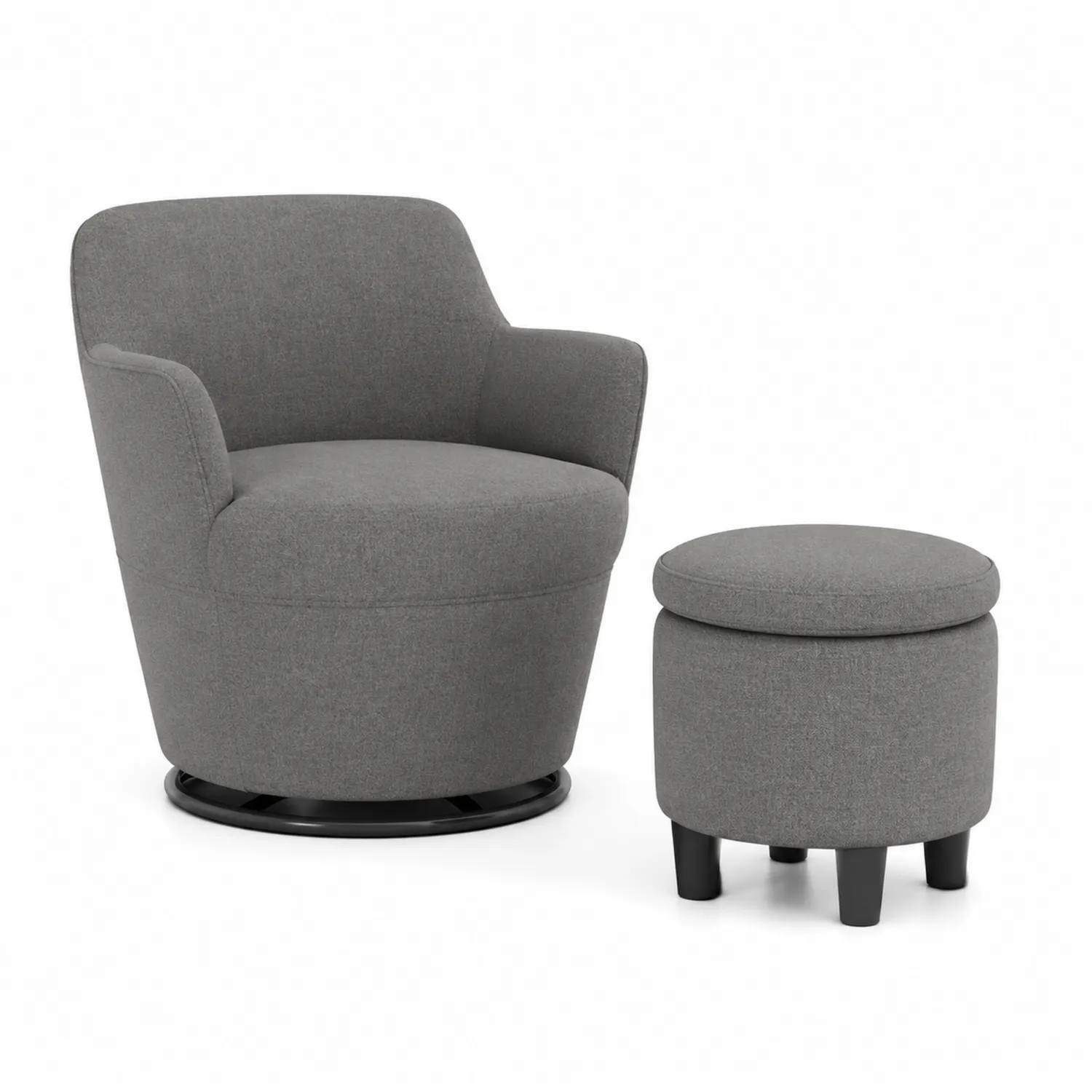Sessel mit Hocker Set aus Stoff Grau