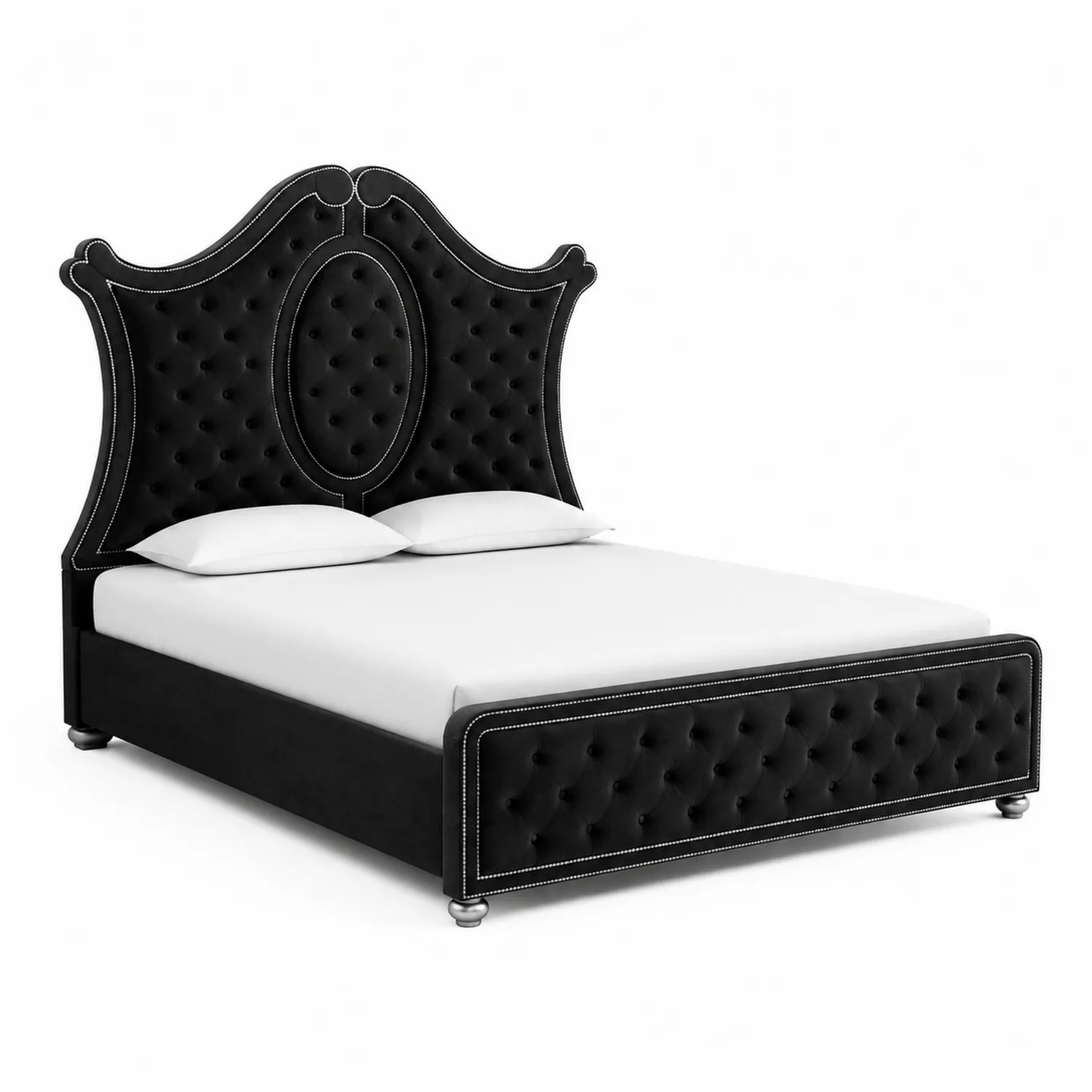 Samtbett mit gepolstertem Kopfteil Schwarz 200x180 cm