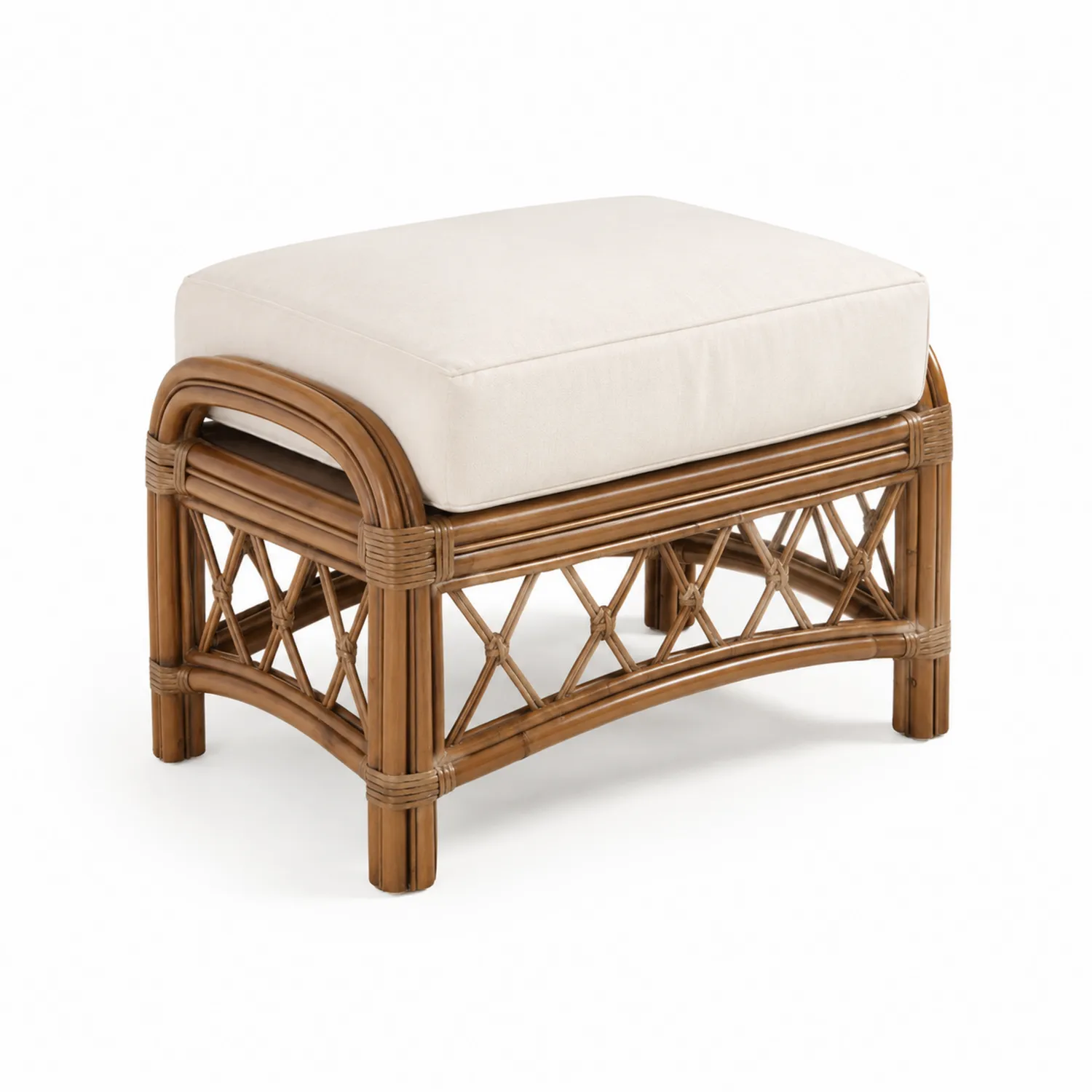 Rattan Hocker mit Baumwollbezug Beige