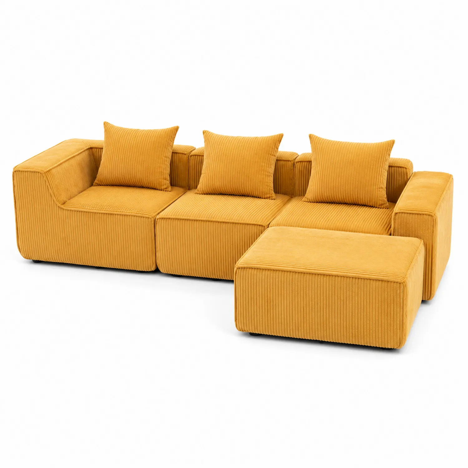 Modulares Sofa-Set aus Cord mit Kissen Gelb