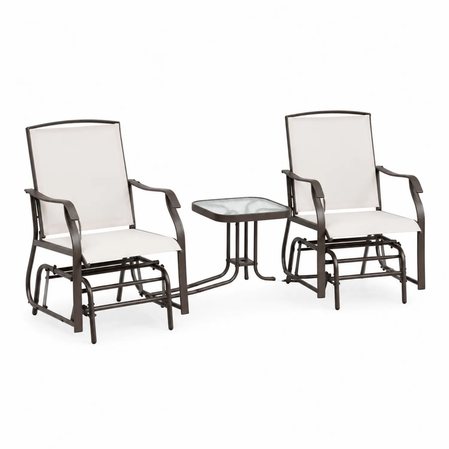Metallrahmen Schaukelstuhl-Set mit Tisch und 2 Stühlen Dunkelgrau Beige
