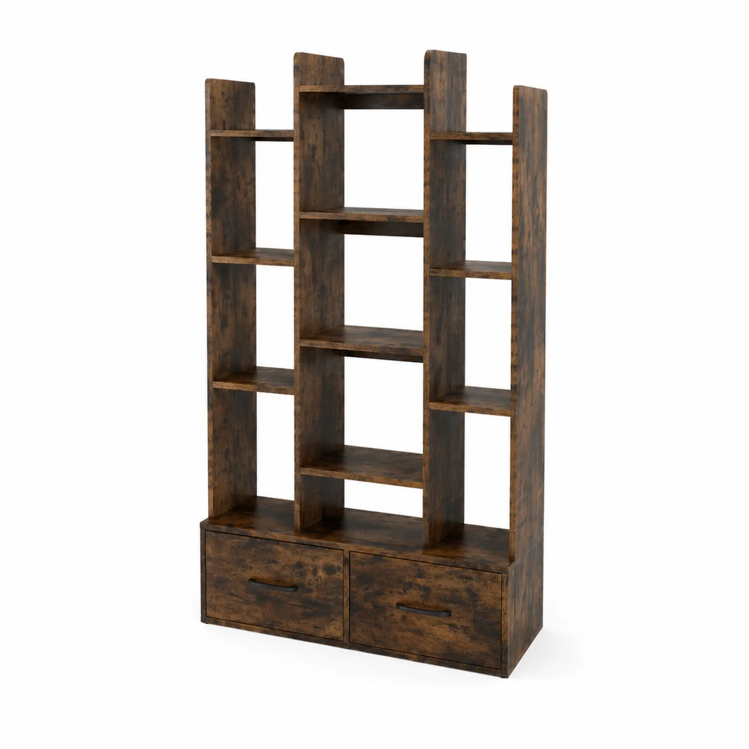 Holz Bücherregal mit Schubladen 180x90x30cm Braun