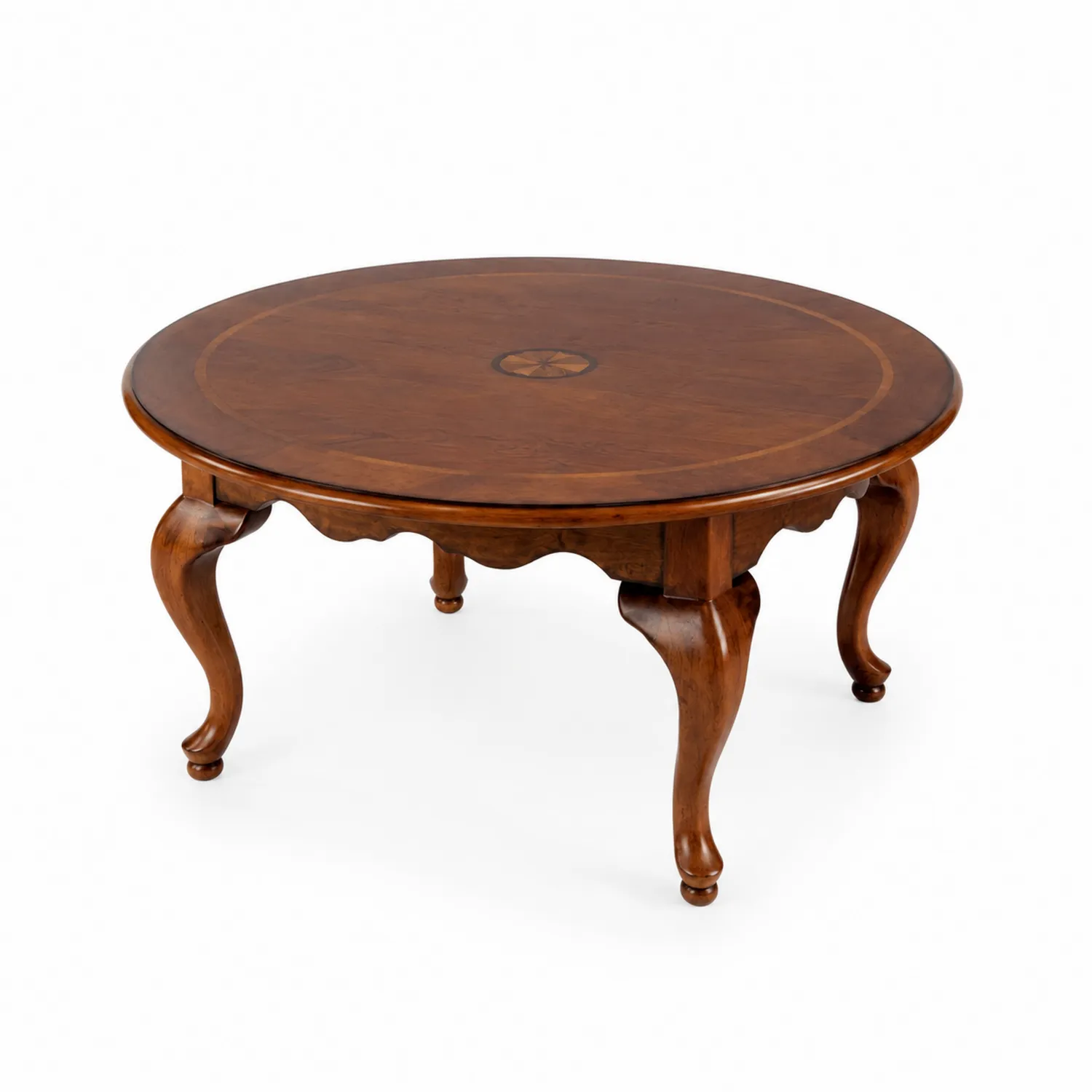 Runder Couchtisch aus Massivholz mit Intarsien 60 cm Braun