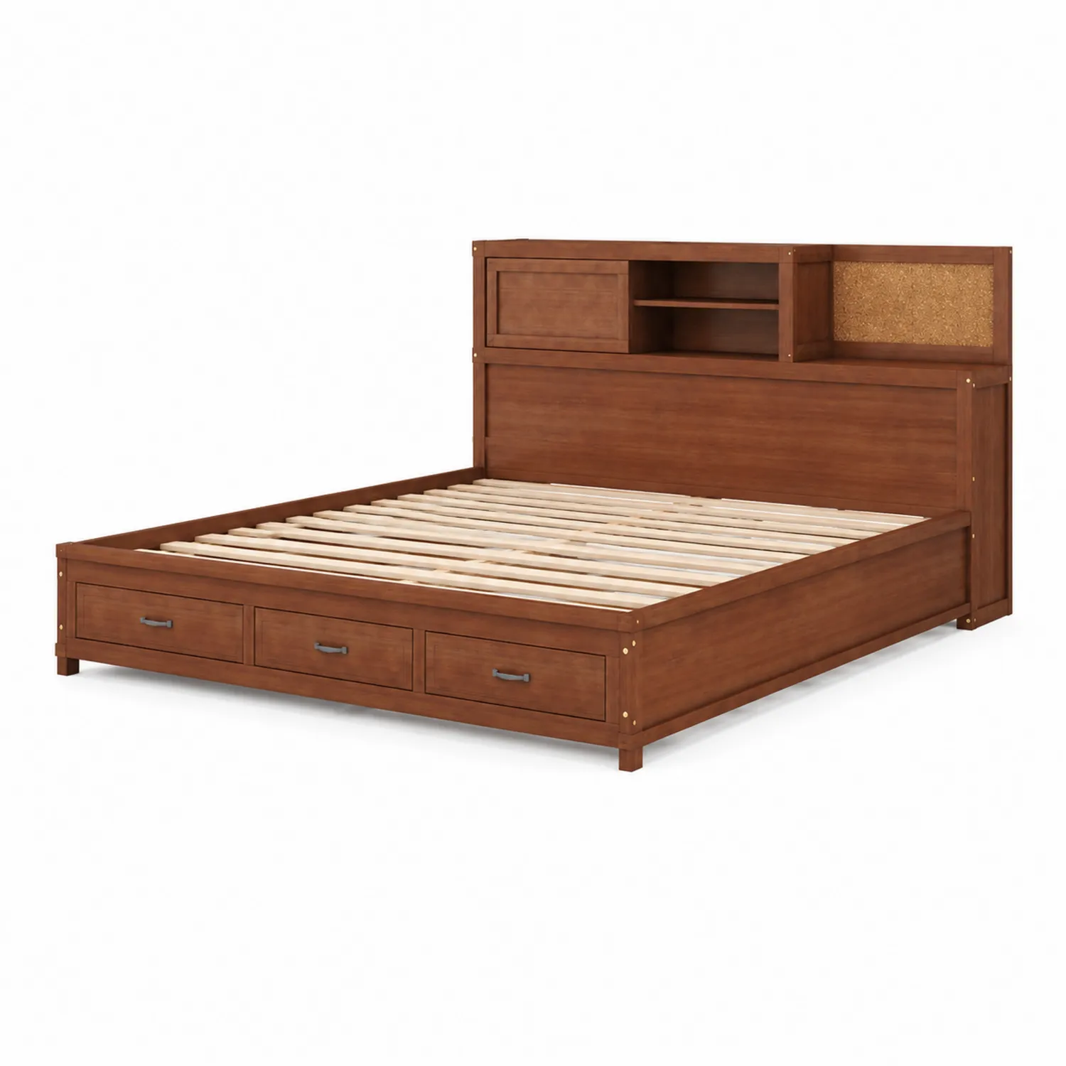 Massivholzbett mit Stauraum und Kopfteilregal 200x160cm Braun