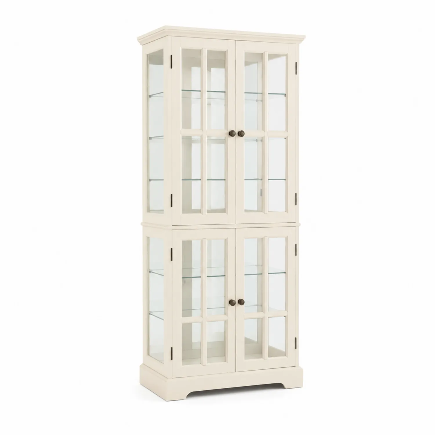 Buffetschrank aus Holz mit Glasregalen, Beige, 180x80x40 cm
