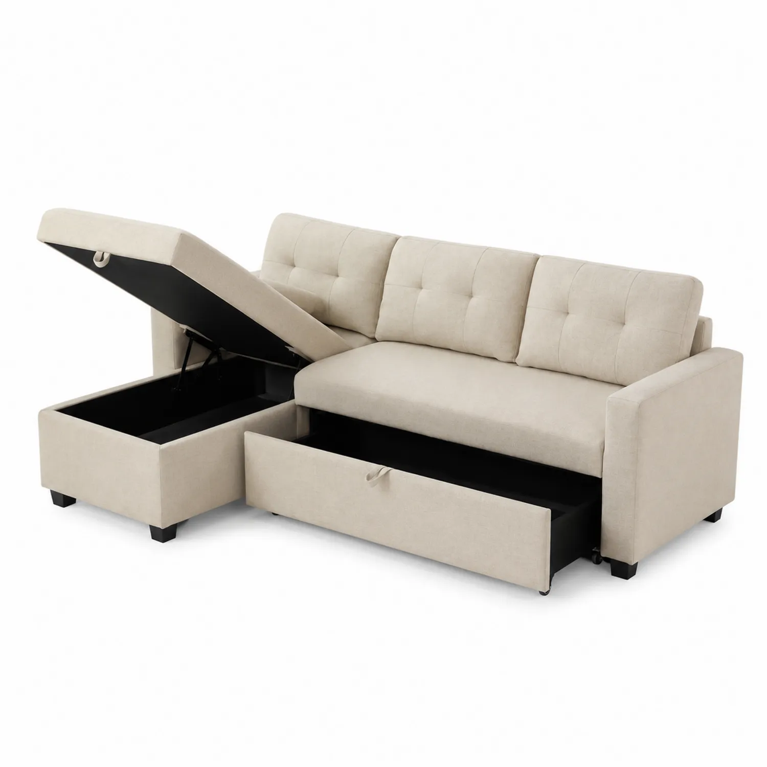 Modulares Sofa mit Bettfunktion Stoff Beige 220cm x 150cm x 85cm