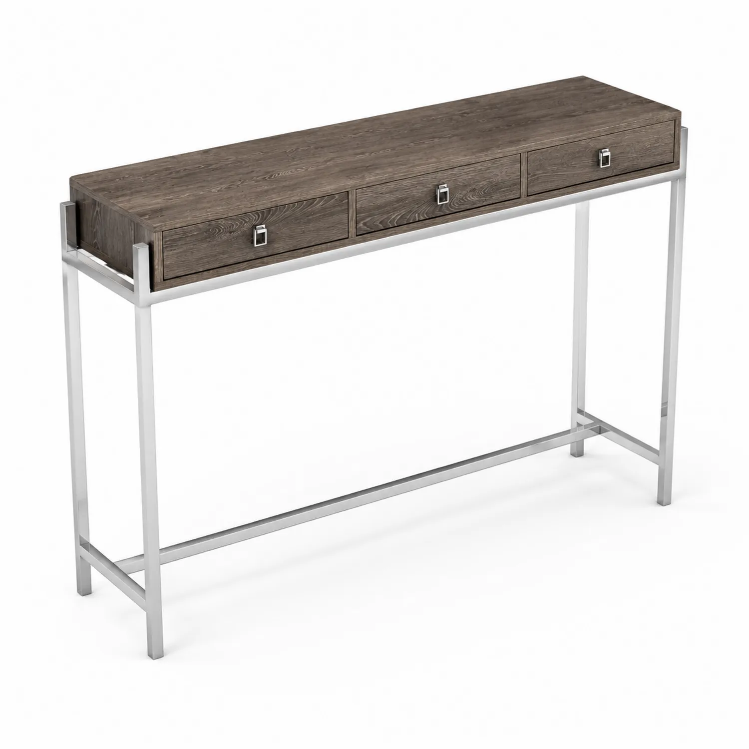 Konsolentisch aus Holz mit Metallgestell und 3 Schubladen Braun/Silber