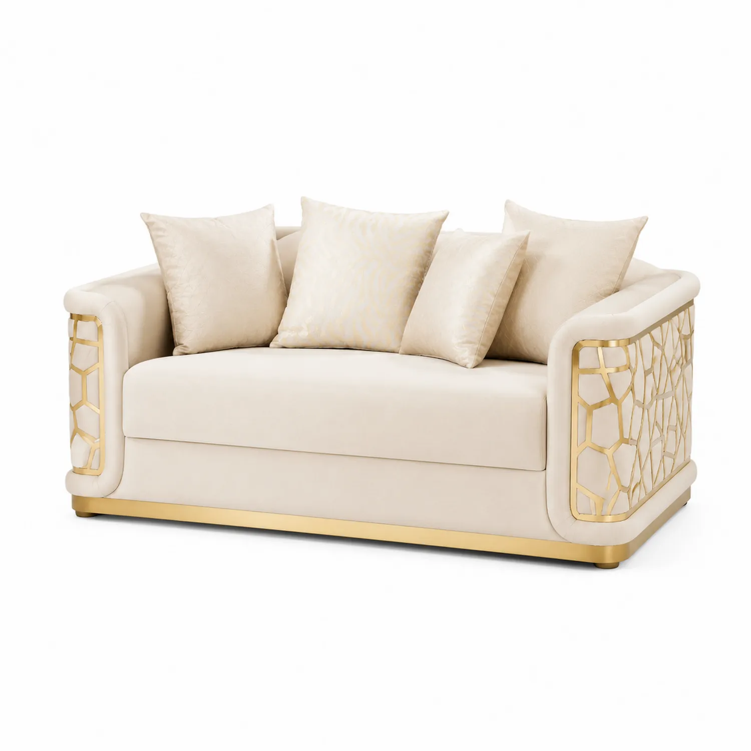 Zweisitzer Sofa aus Samt und Edelstahl Beige/Gold