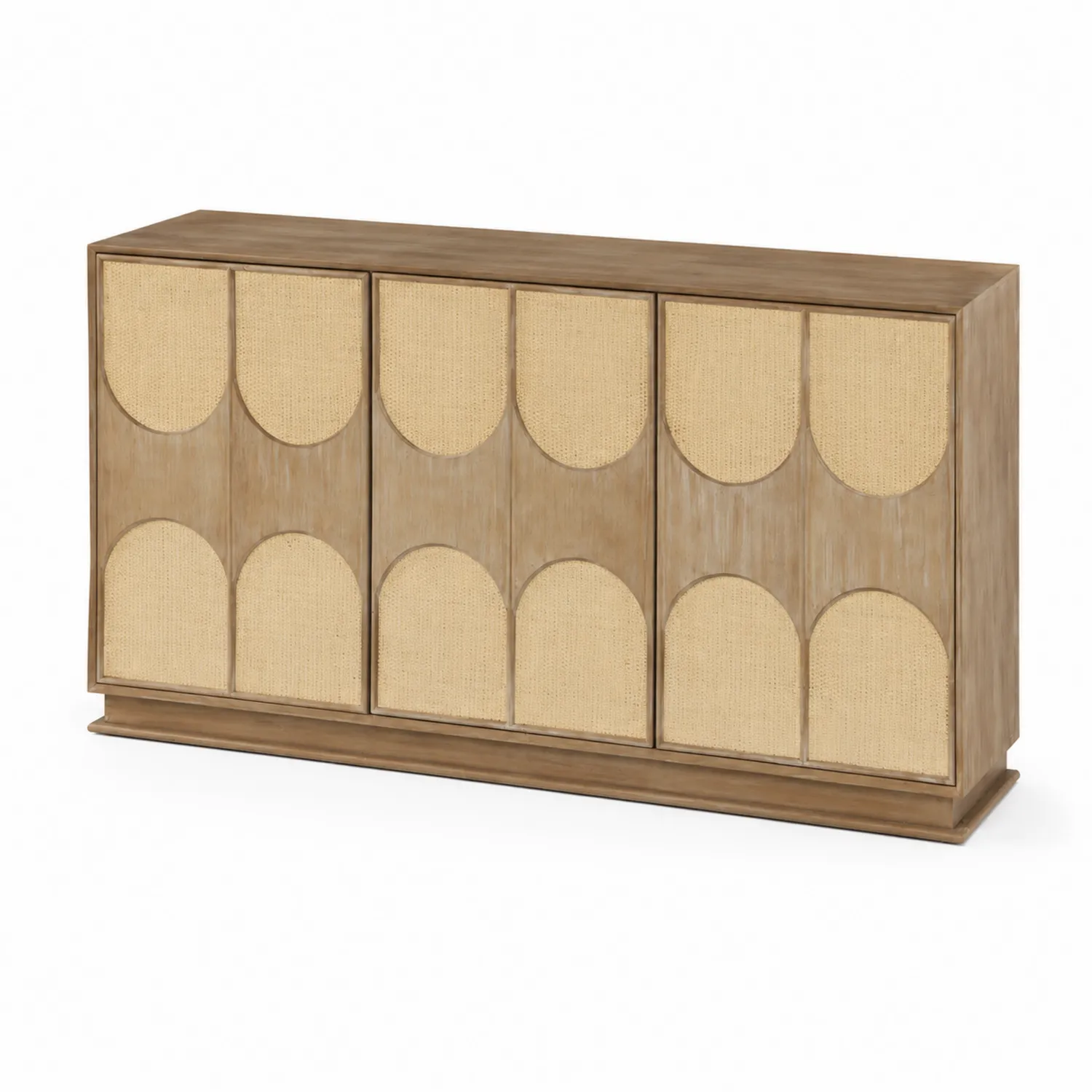 Buffetschrank aus Holz und Rattan, 150x40x100 cm, Braun/Beige