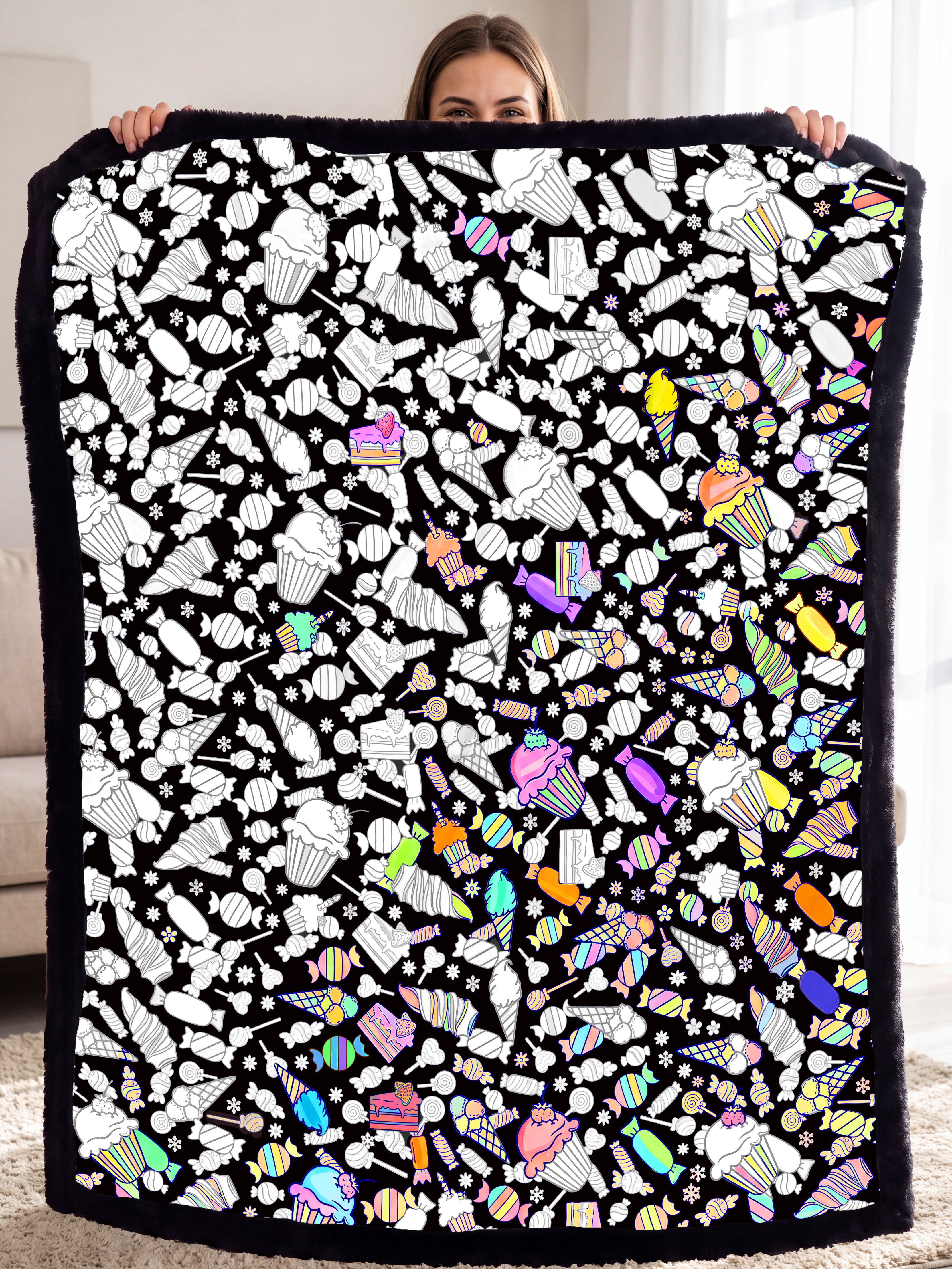 Coloring Blanket for Adults & Kids - 24 Colors Markers (Candy)